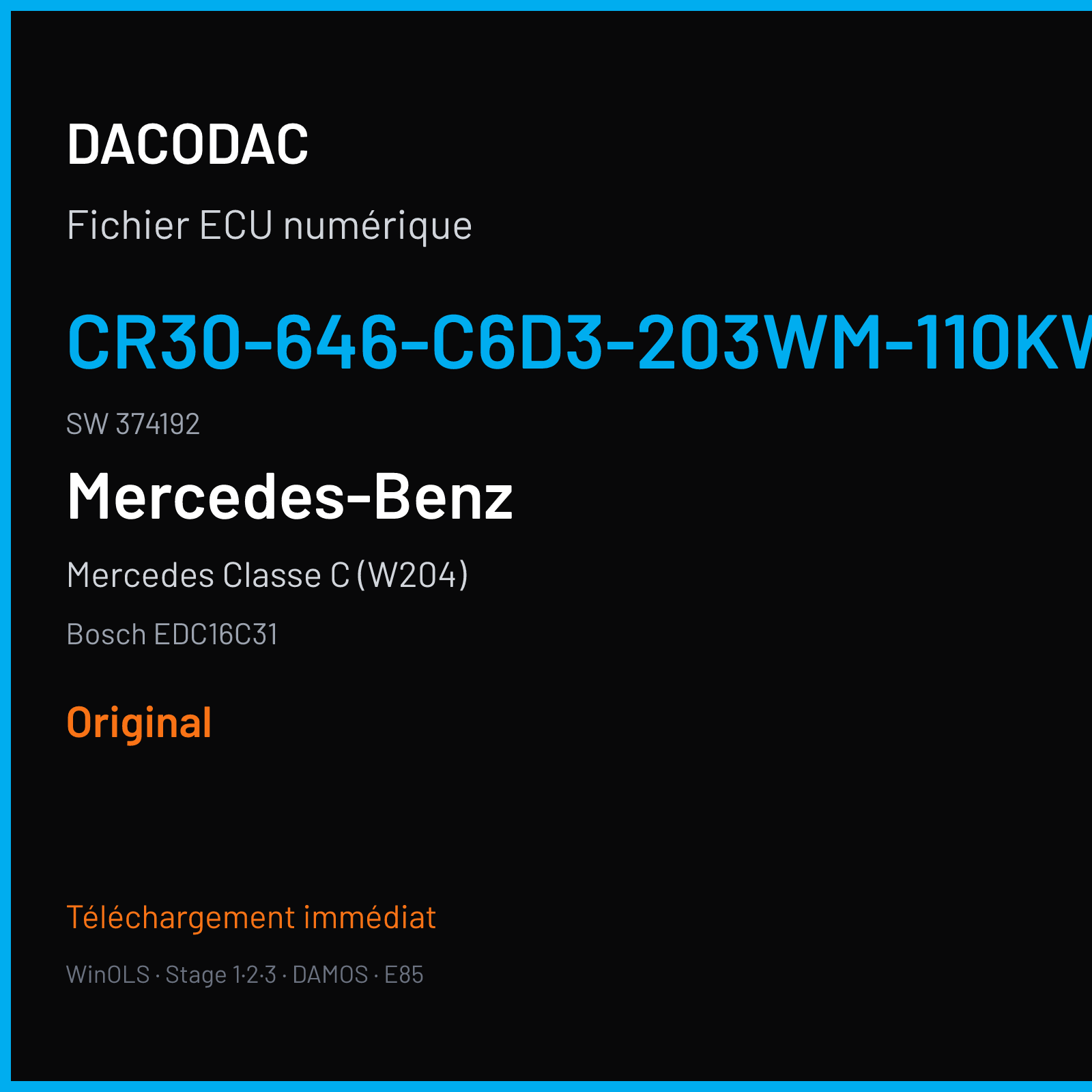 Mercedes Classe C (W204) (2005) — Bosch EDC16C31 — CR30-646-C6D3-203WM-110KW-EU4OP-ME-4004X043 · 374192 — Original