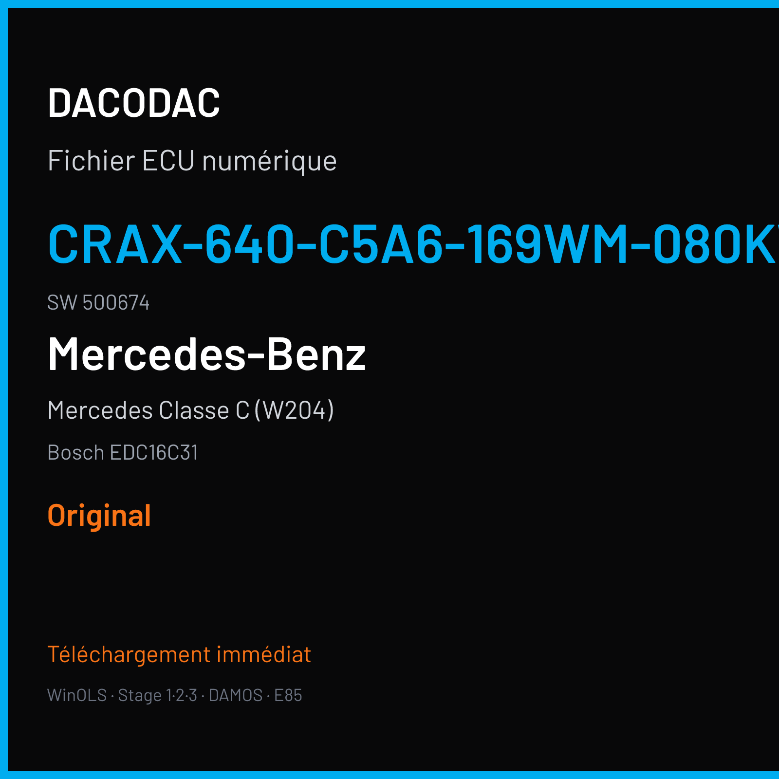 Mercedes Classe C (W204) (2005) — Bosch EDC16C31 — CRAX-640-C5A6-169WM-080KW-EU4DPF-021 · 500674 — Original