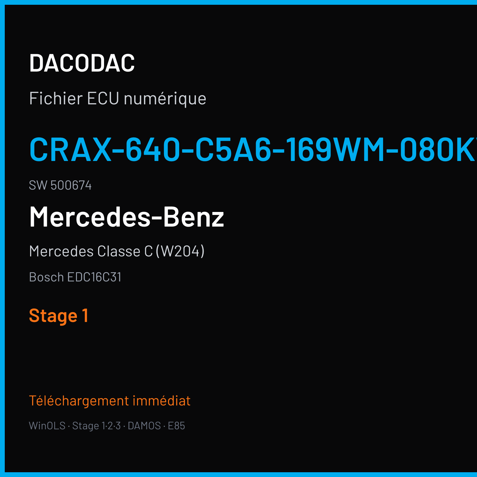 Mercedes Classe C (W204) (2005) — Bosch EDC16C31 — CRAX-640-C5A6-169WM-080KW-EU4DPF-021 · 500674 — Stage 1