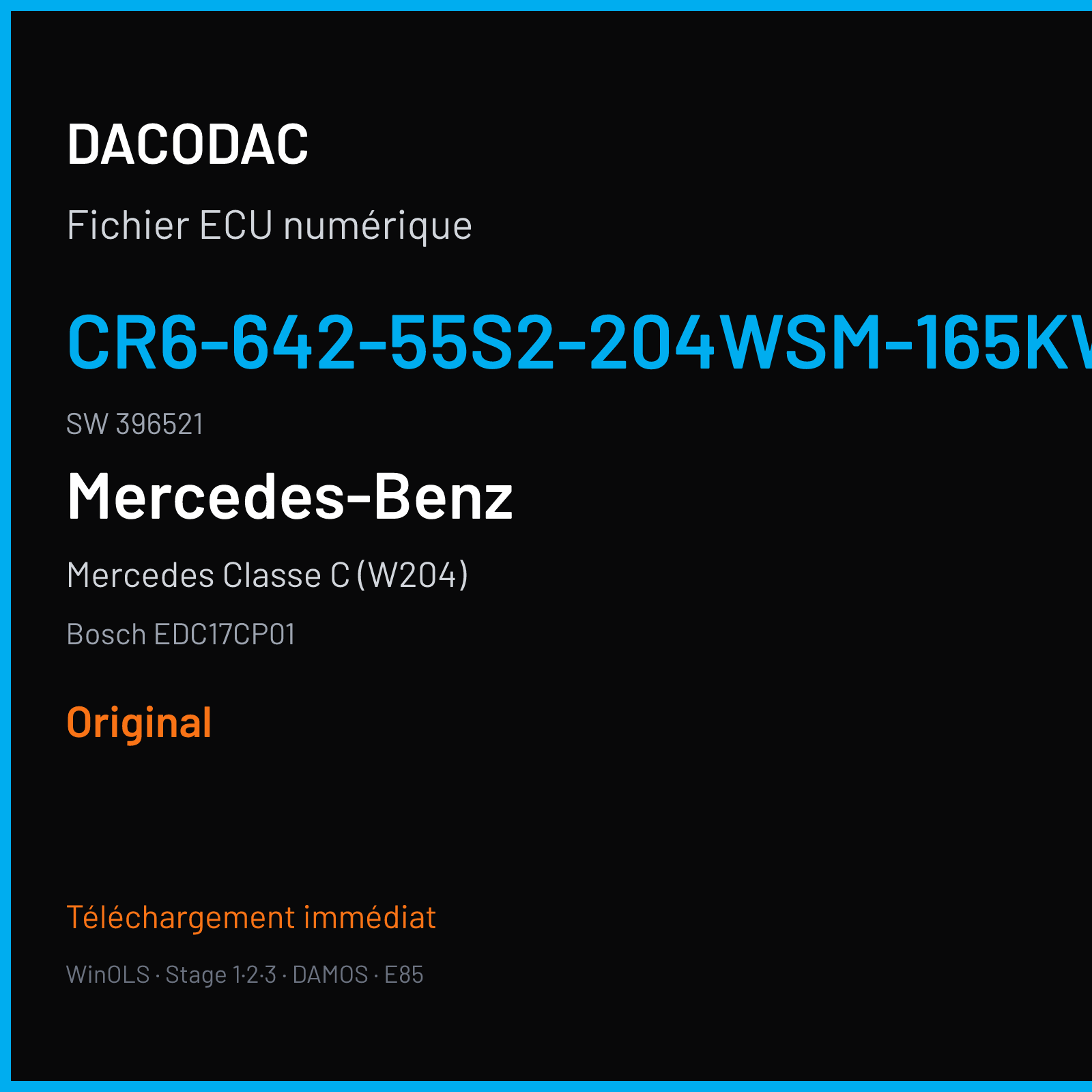 Mercedes Classe C (W204) (2010) — Bosch EDC17CP01 — CR6-642-55S2-204WSM-165KW-EU4OP-005 · 396521 — Original