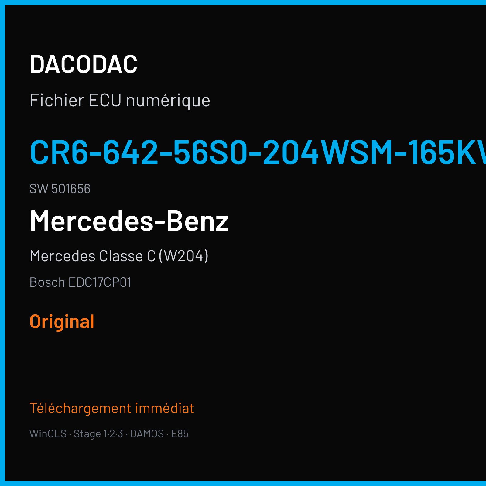 Mercedes Classe C (W204) (2009) — Bosch EDC17CP01 — CR6-642-56S0-204WSM-165KW-EU4OP-006C · 501656 — Original