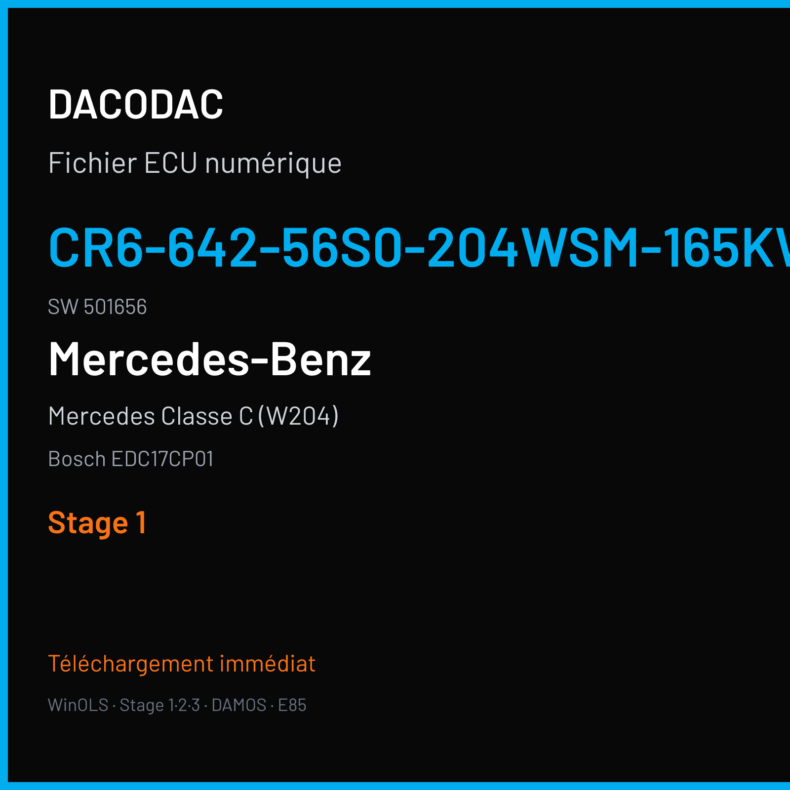 Mercedes Classe C (W204) (2009) — Bosch EDC17CP01 — CR6-642-56S0-204WSM-165KW-EU4OP-006C · 501656 — Stage 1