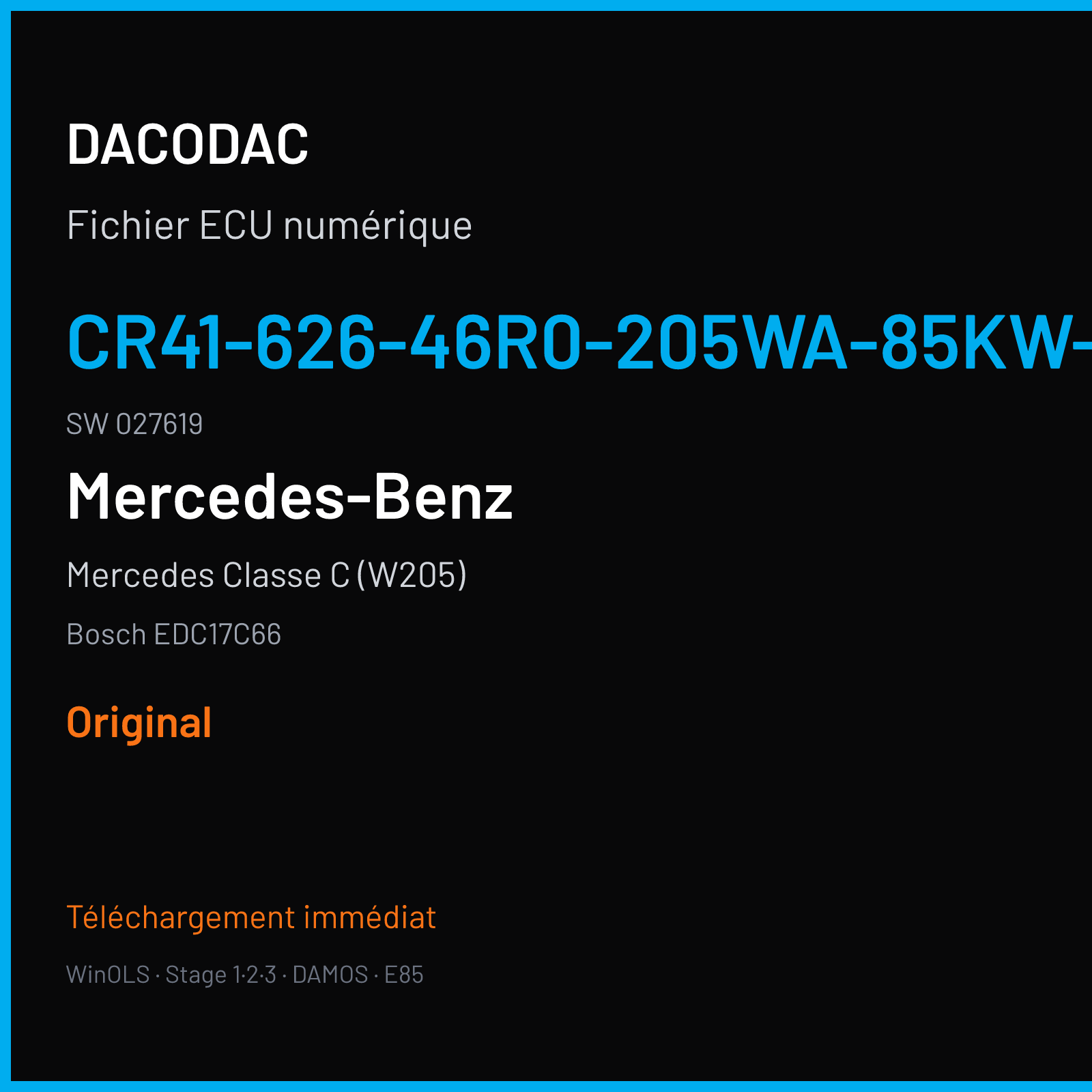 Mercedes Classe C (W205) (2015) — Bosch EDC17C66 — CR41-626-46R0-205WA-85KW-CH4-EU6SCR · 027619 — Original
