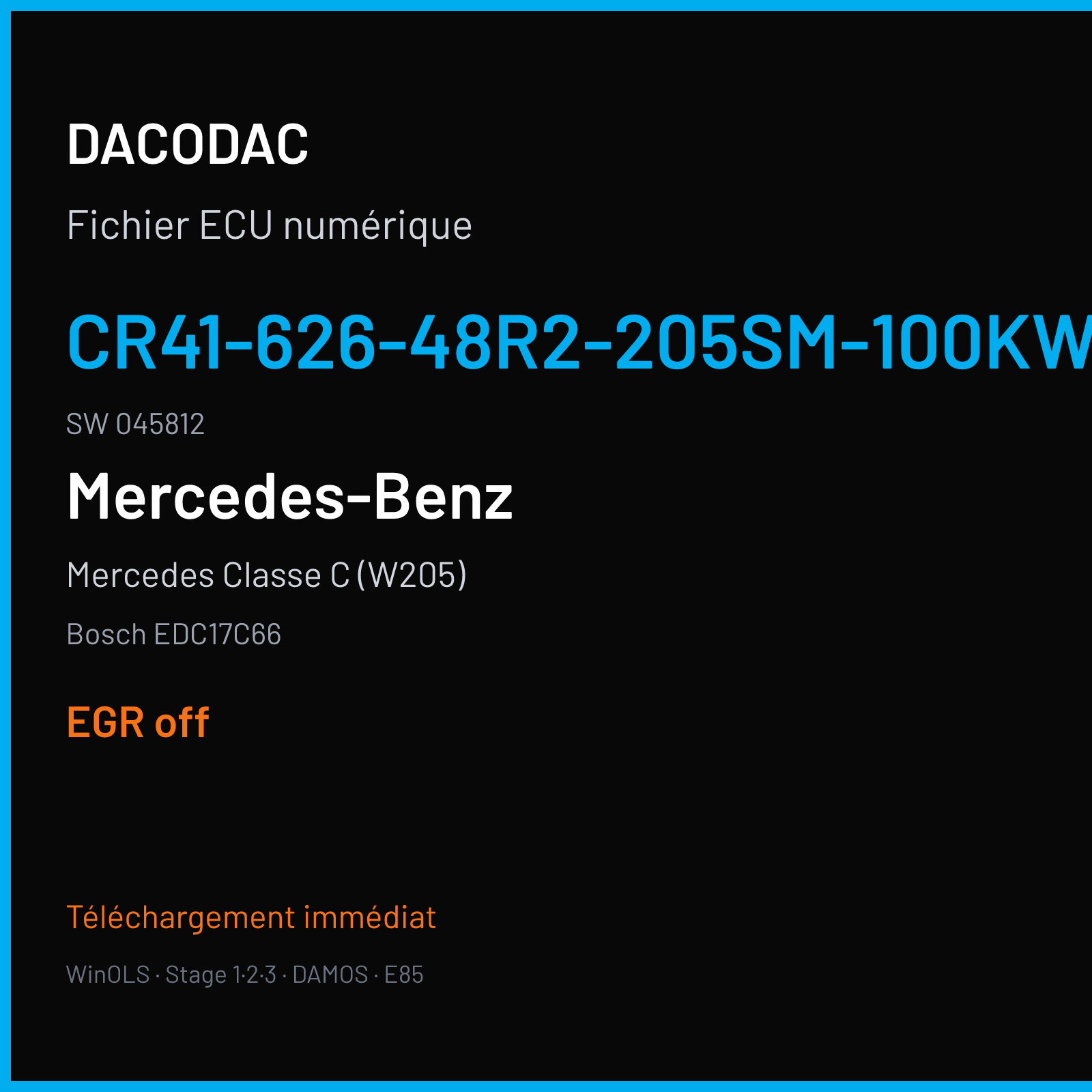 Mercedes Classe C (W205) (2014) — Bosch EDC17C66 — CR41-626-48R2-205SM-100KW-CH4-EU6SCR · 045812 — EGR off