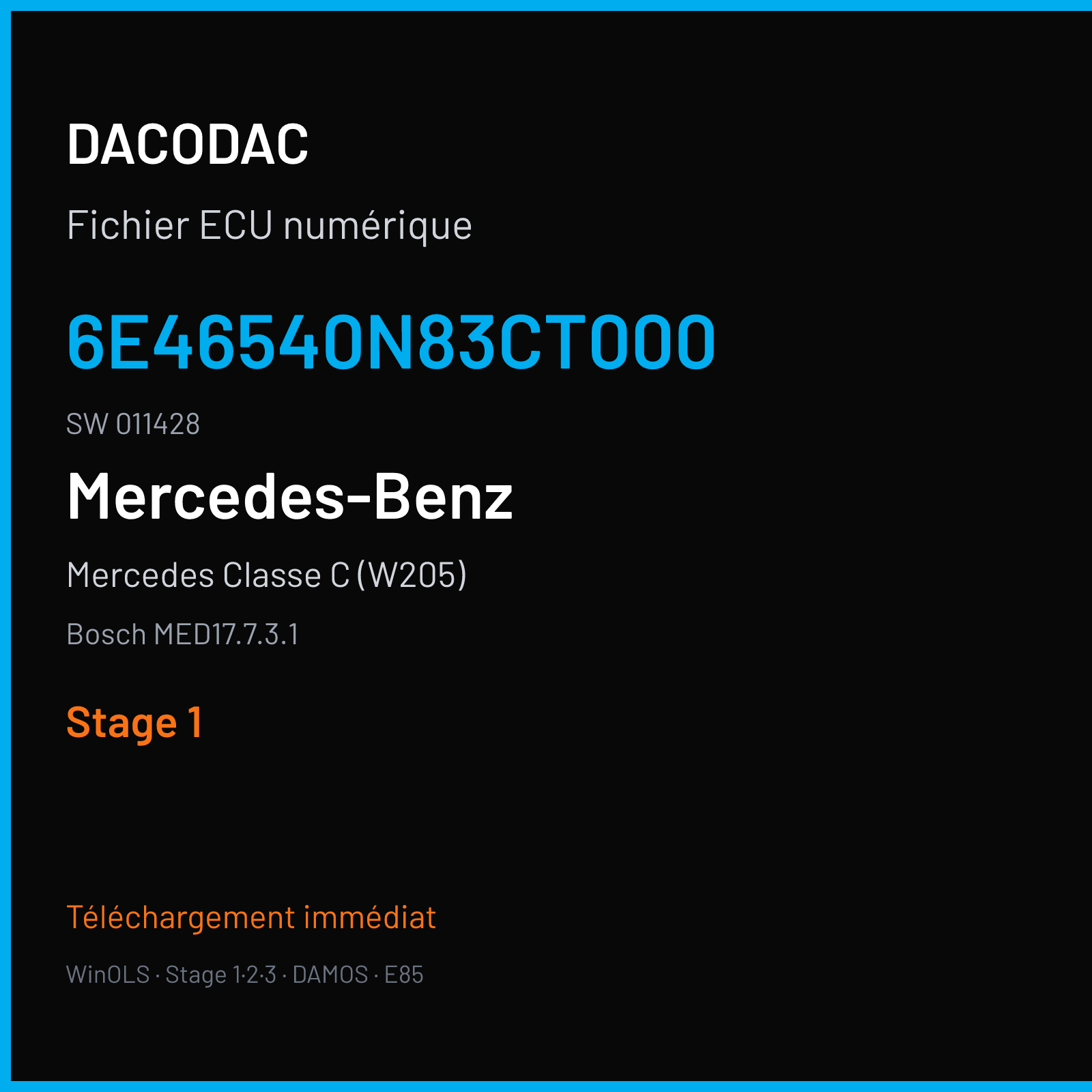 Mercedes Classe C (W205) (2016) — Bosch MED17.7.3.1 — 6E46540N83CT000 · 011428 — Stage 1