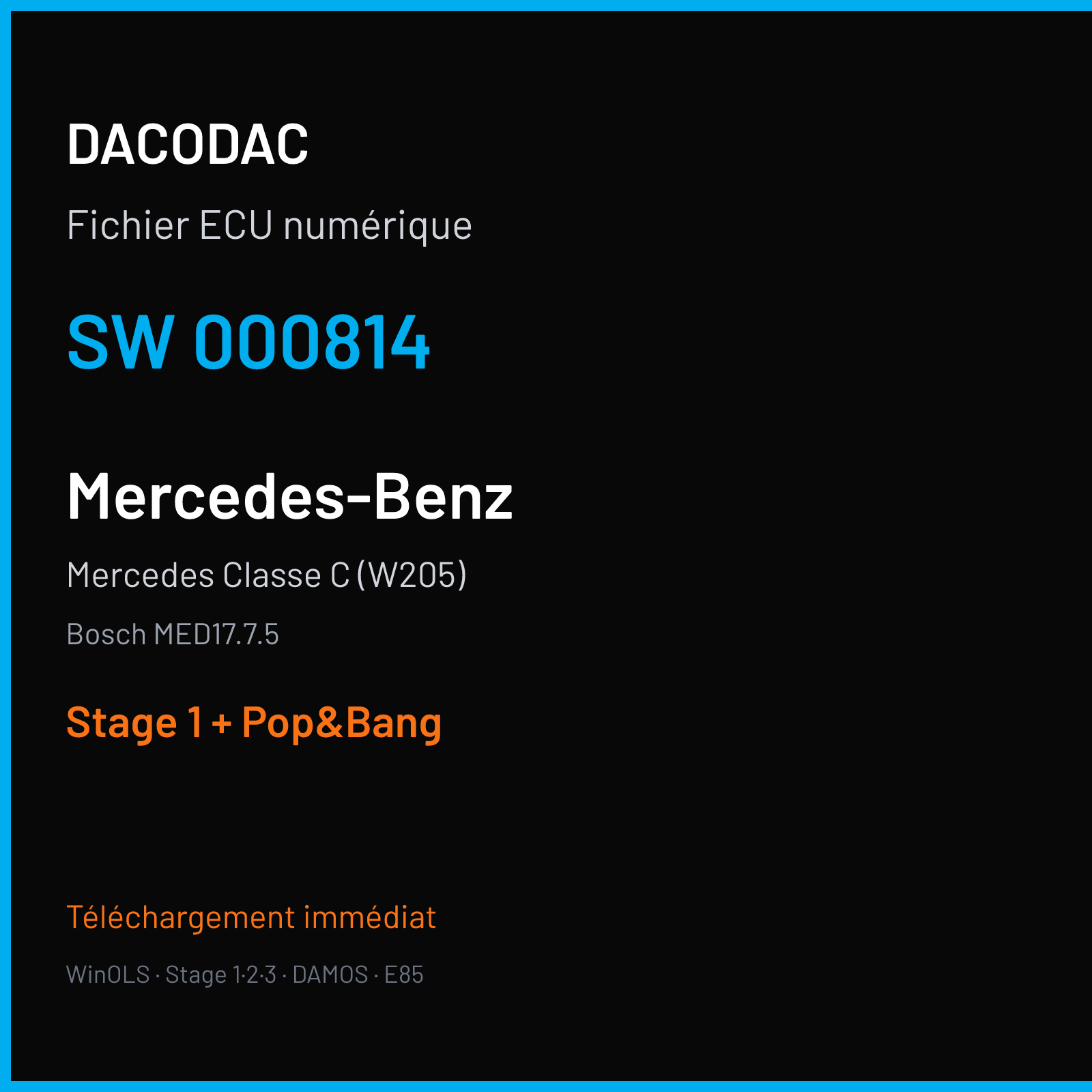 Mercedes Classe C (W205) (2016) — Bosch MED17.7.5 — 000814 — Stage 1 + Pop&Bang