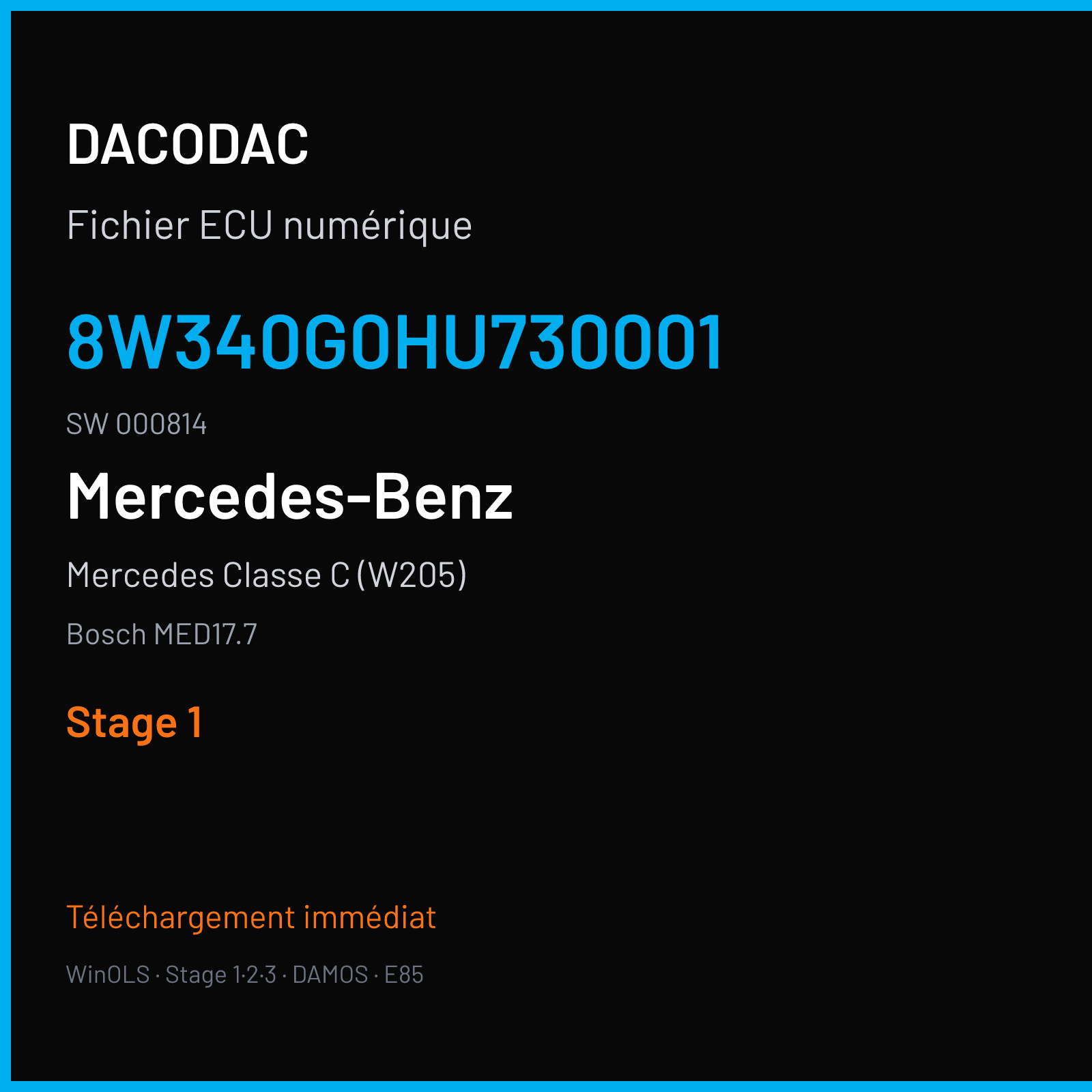 Mercedes Classe C (W205) (2015) — Bosch MED17.7 — 8W340G0HU730001 · 000814 — Stage 1