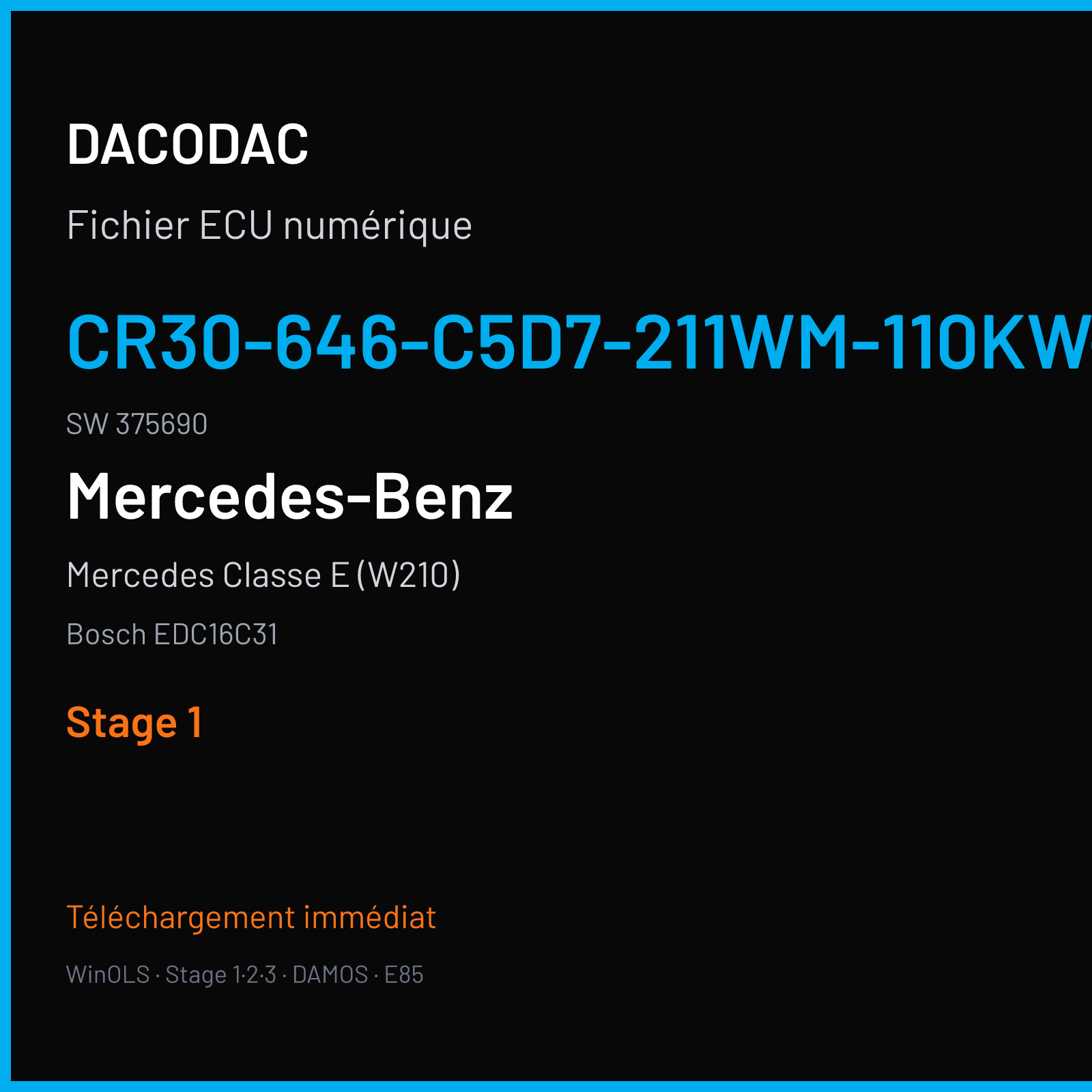 Mercedes Classe E (W210) (2004) — Bosch EDC16C31 — CR30-646-C5D7-211WM-110KW-EU4OP-ME-1105X011 · 375690 — Stage 1