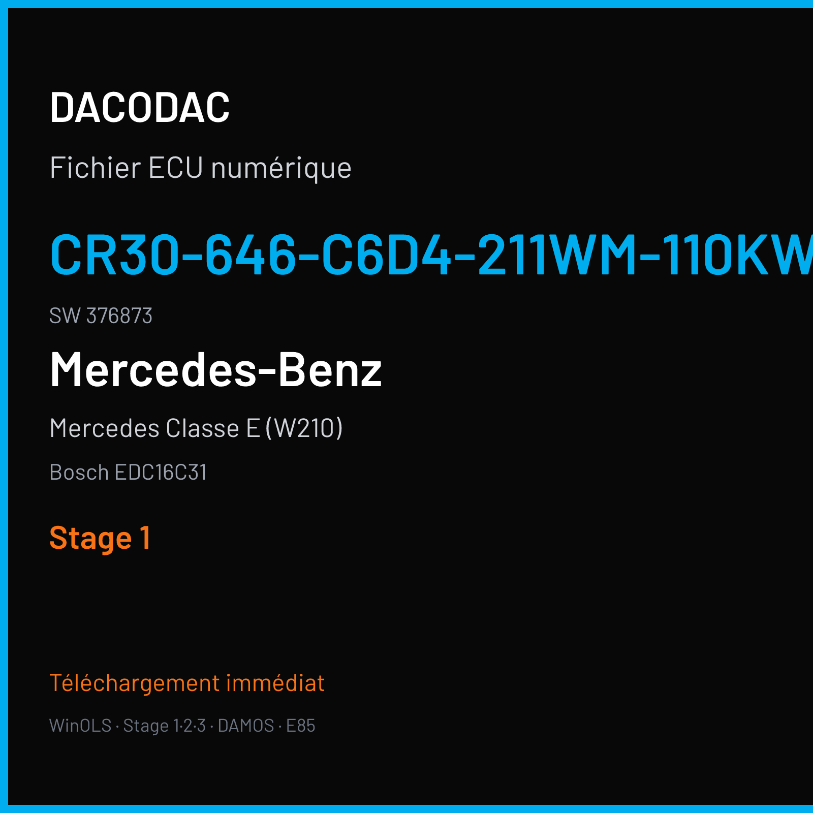 Mercedes Classe E (W210) (2005) — Bosch EDC16C31 — CR30-646-C6D4-211WM-110KW-EU4OP-ME-1705X050 · 376873 — Stage 1