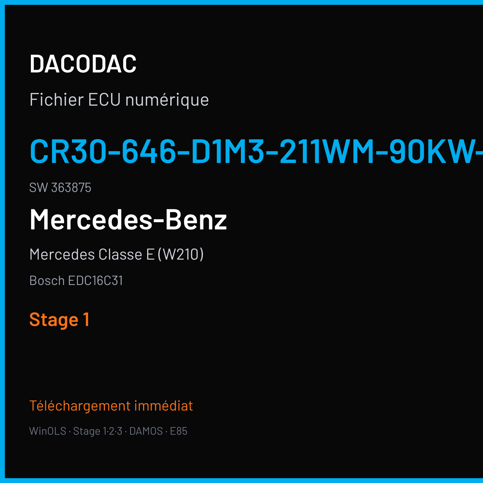 Mercedes Classe E (W210) (2003) — Bosch EDC16C31 — CR30-646-D1M3-211WM-90KW-ME-3102X011 · 363875 — Stage 1