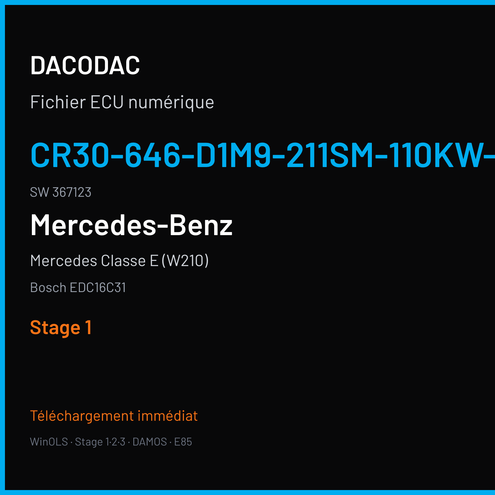 Mercedes Classe E (W210) (2004) — Bosch EDC16C31 — CR30-646-D1M9-211SM-110KW-ME-3702X012 · 367123 — Stage 1