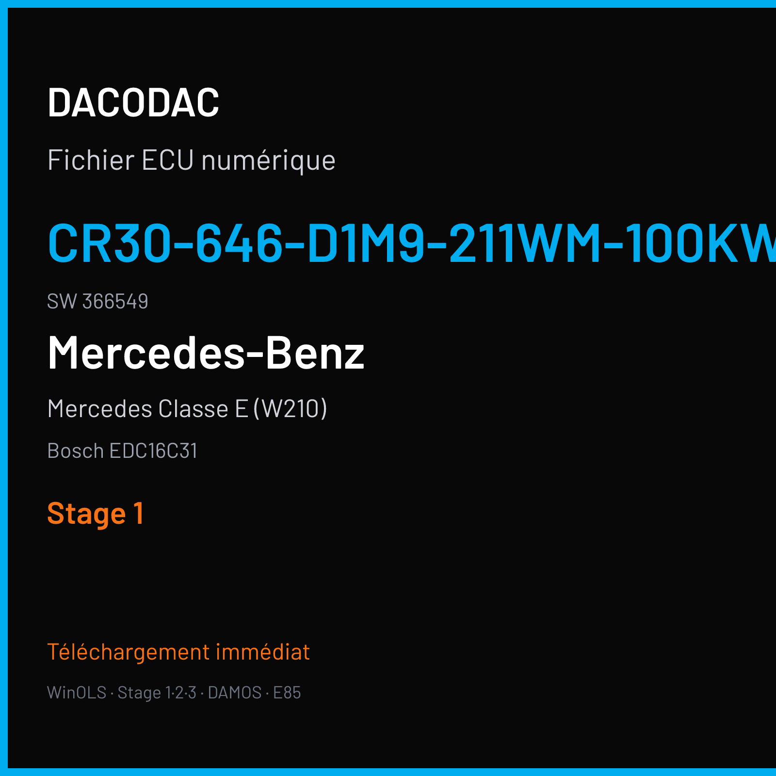 Mercedes Classe E (W210) (2002) — Bosch EDC16C31 — CR30-646-D1M9-211WM-100KW-ME-3702X012 · 366549 — Stage 1