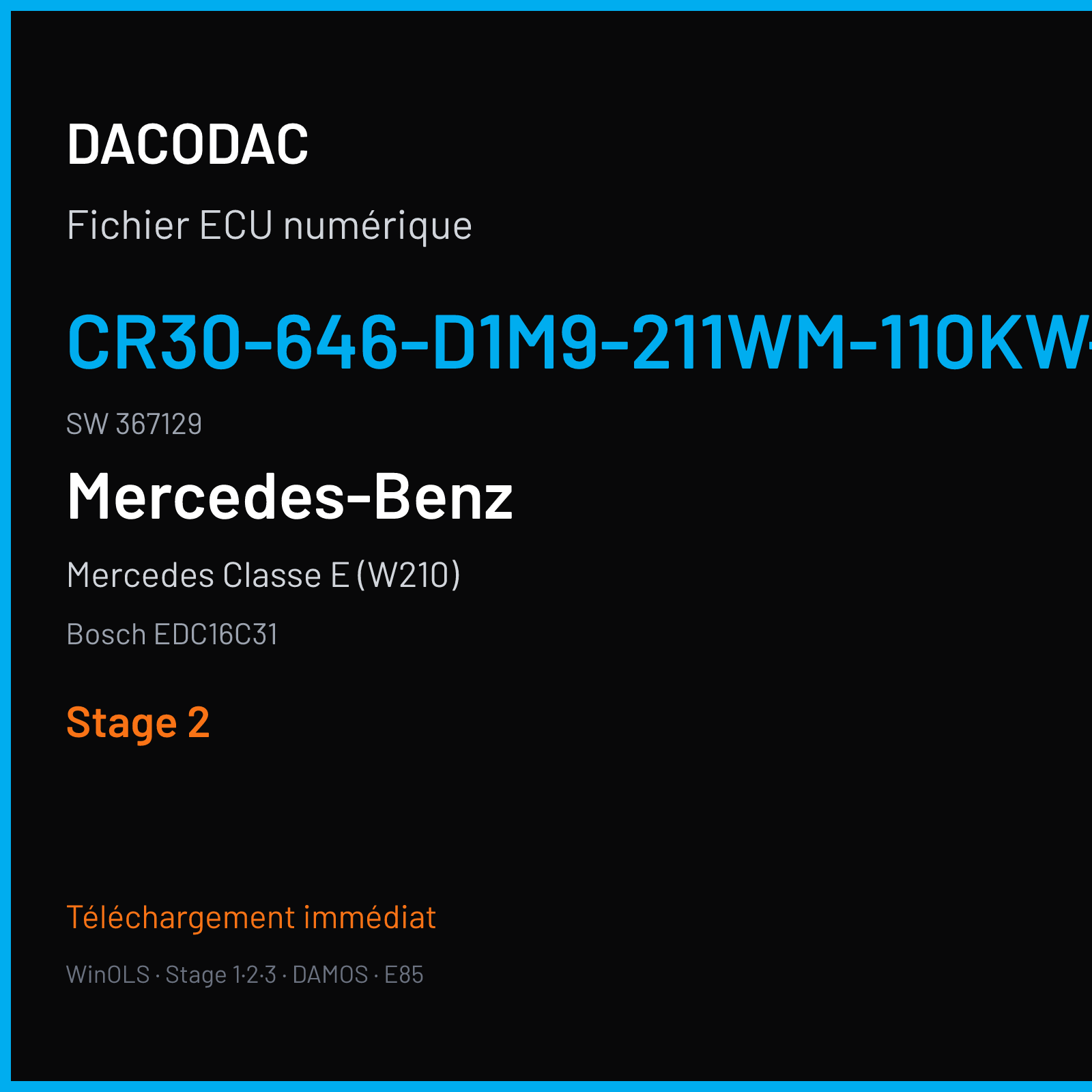 Mercedes Classe E (W210) (2003) — Bosch EDC16C31 — CR30-646-D1M9-211WM-110KW-ME-5102X015 · 367129 — Stage 2