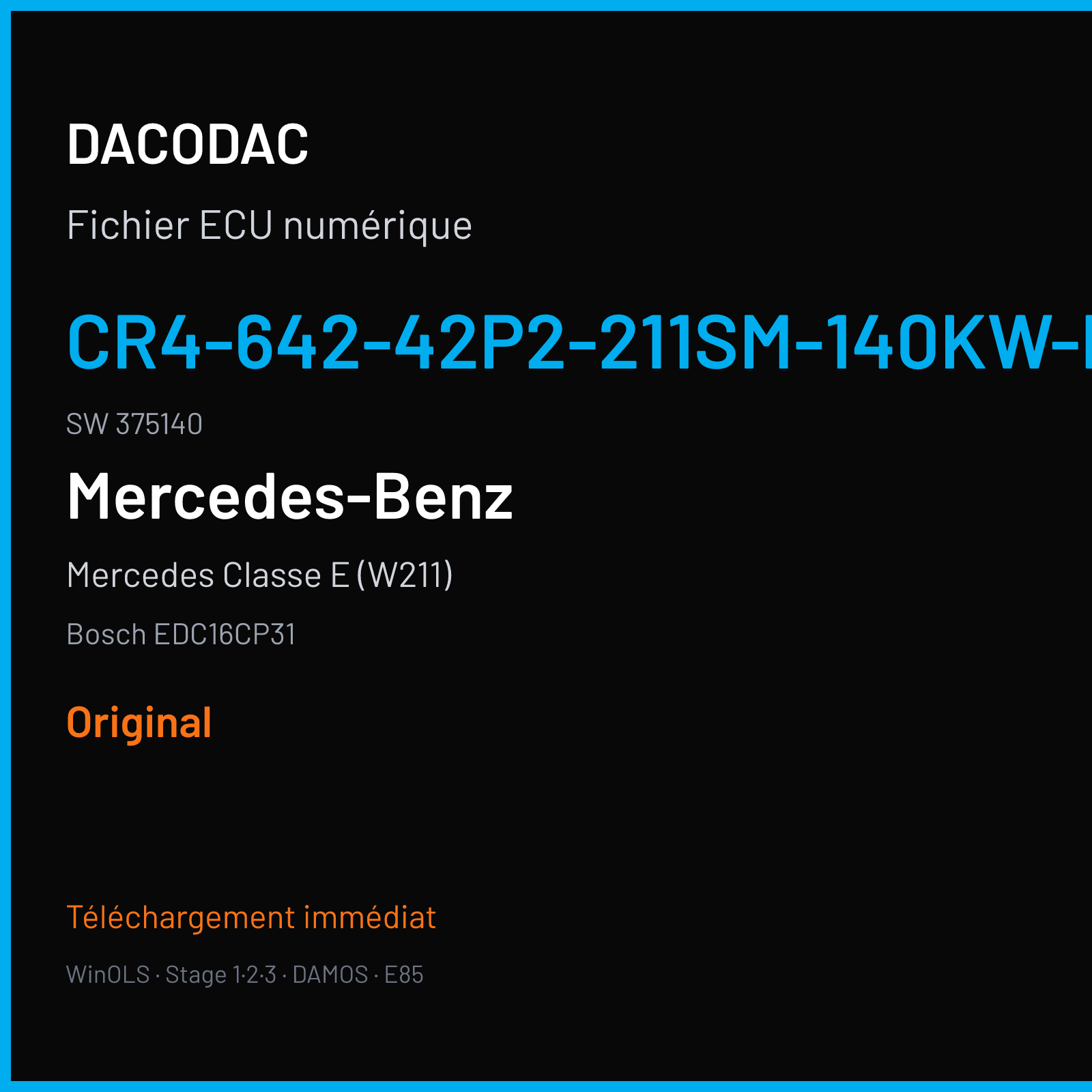 Mercedes Classe E (W211) (2005) — Bosch EDC16CP31 — CR4-642-42P2-211SM-140KW-PT2R05-DPF-5004X008ME · 375140 — Original