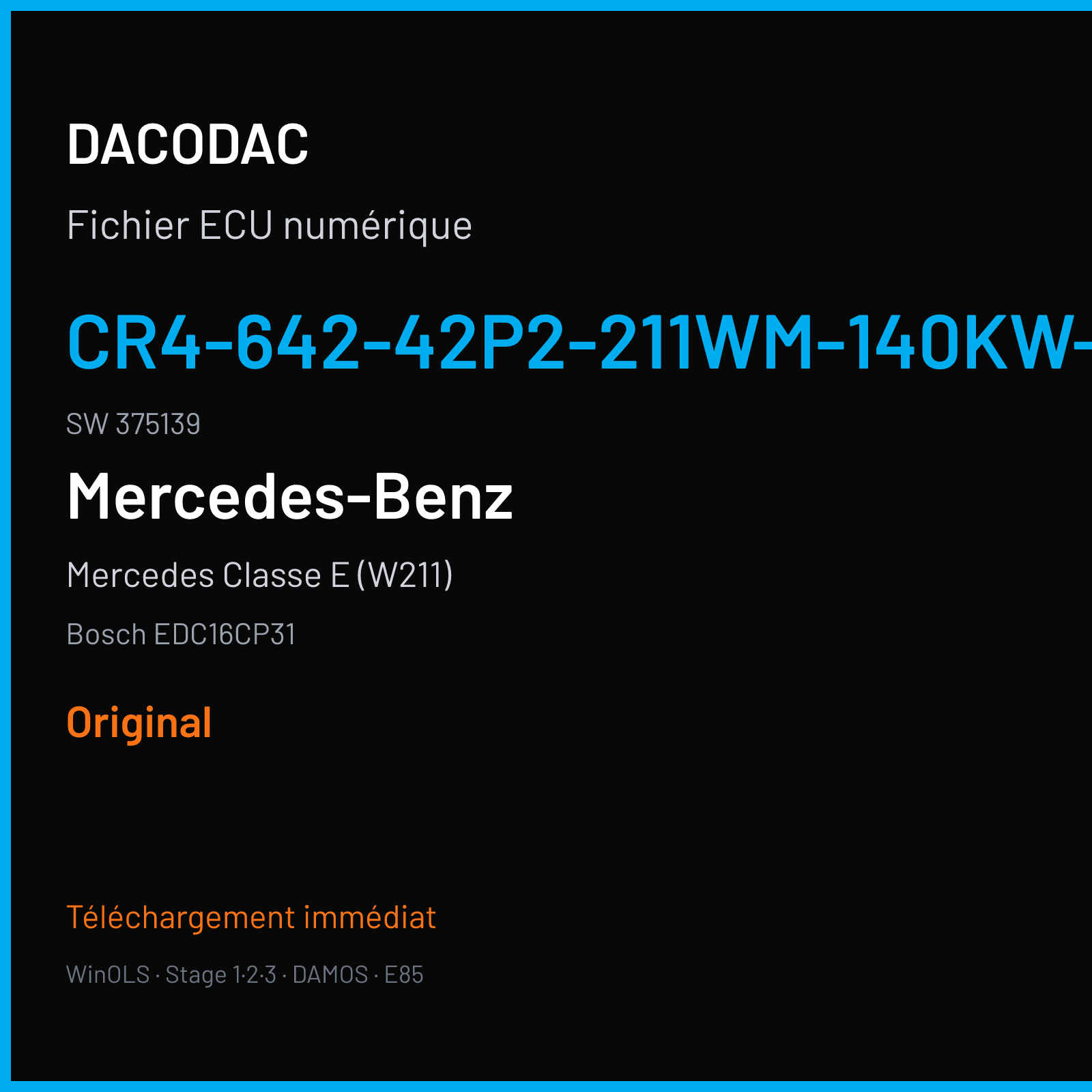 Mercedes Classe E (W211) (2008) — Bosch EDC16CP31 — CR4-642-42P2-211WM-140KW-PT2R05-DPF-5004X008ME · 375139 — Original