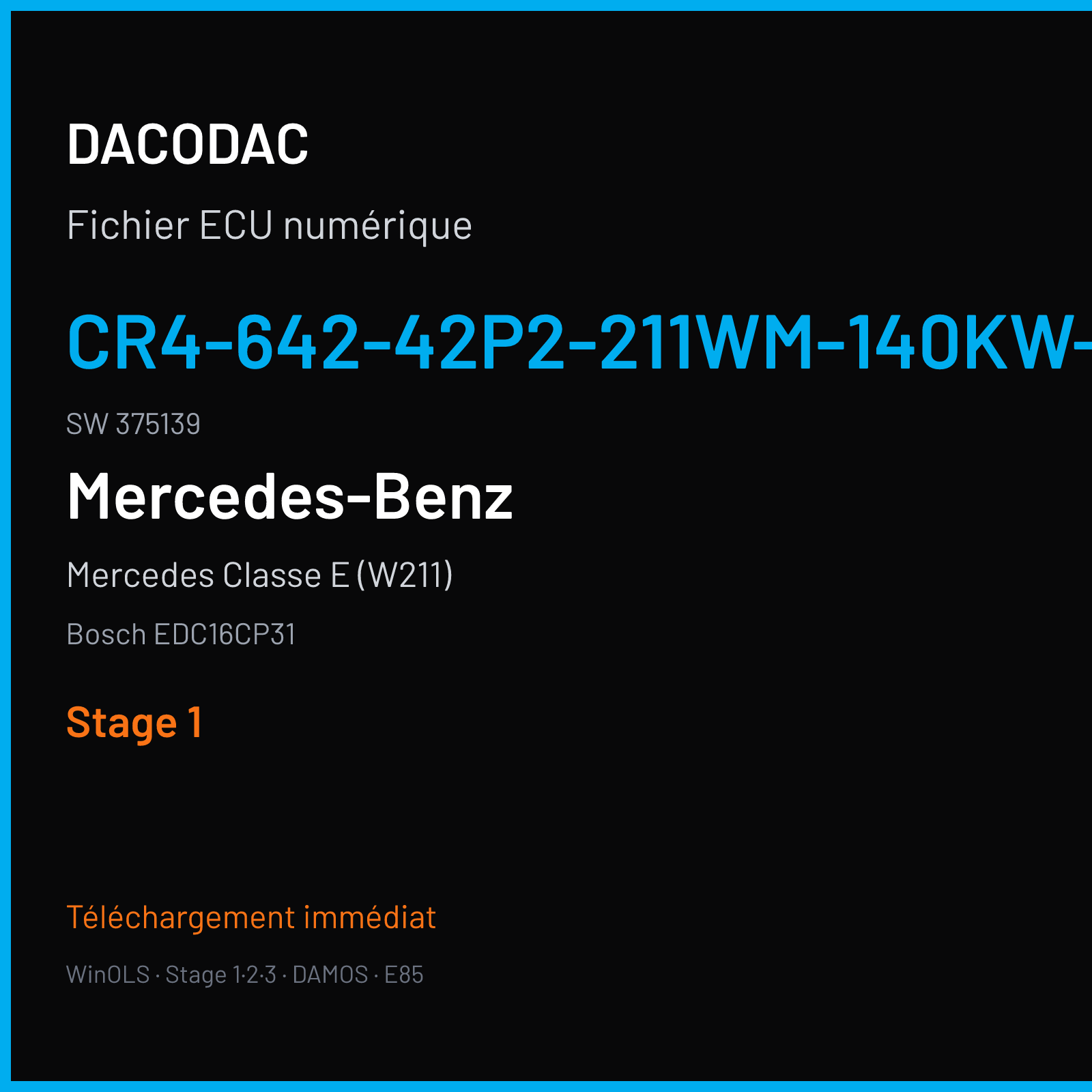 Mercedes Classe E (W211) (2008) — Bosch EDC16CP31 — CR4-642-42P2-211WM-140KW-PT2R05-DPF-5004X008ME · 375139 — Stage 1