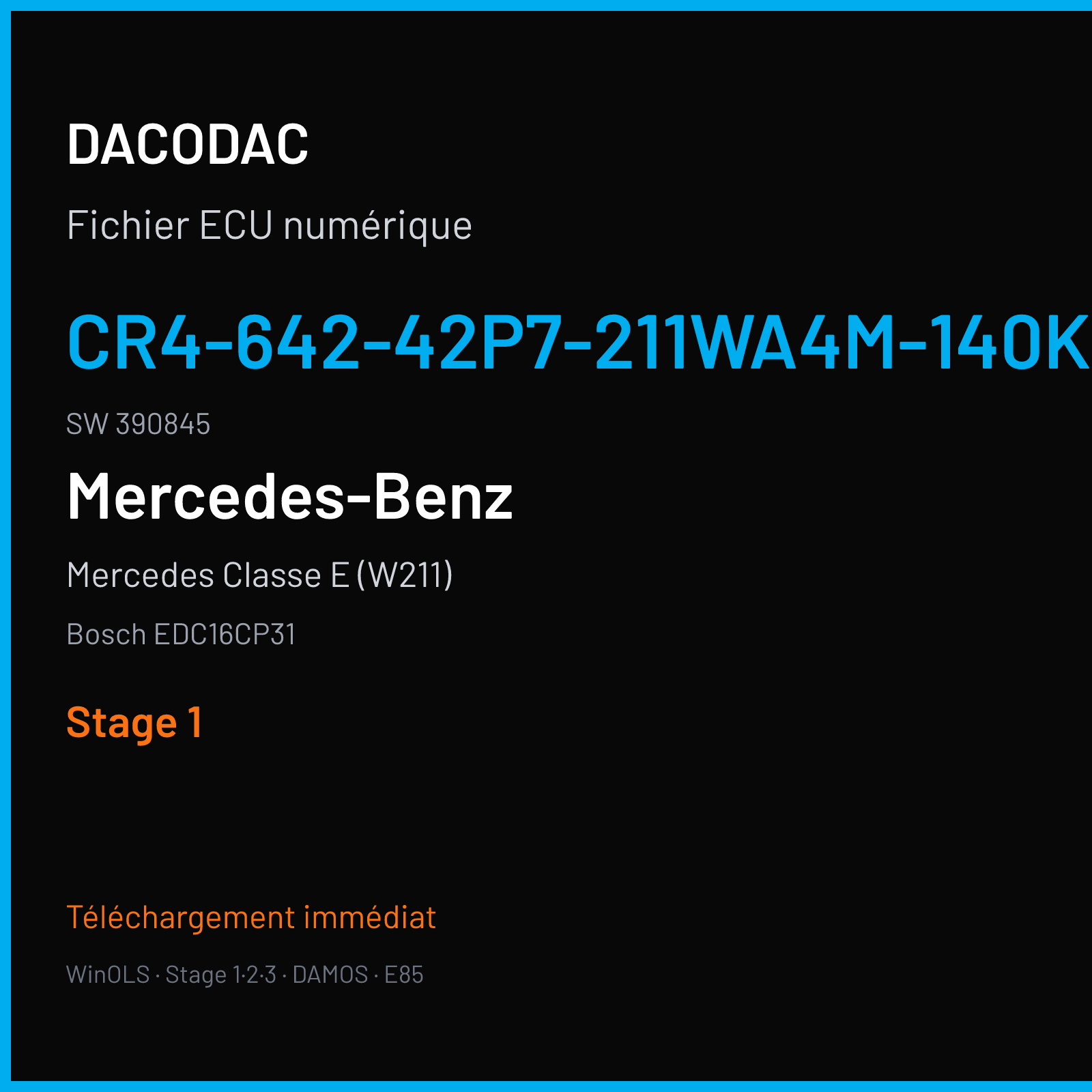 Mercedes Classe E (W211) (2007) — Bosch EDC16CP31 — CR4-642-42P7-211WA4M-140KW-PT2R05-DPF-2207X063BME · 390845 — Stage 1