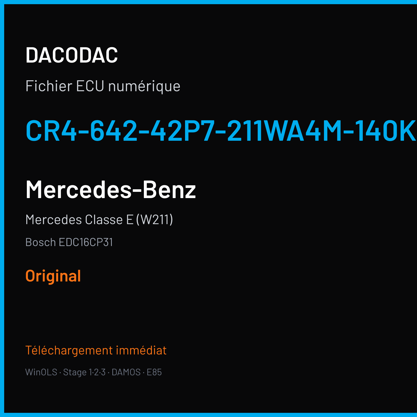 Mercedes Classe E (W211) (2009) — Bosch EDC16CP31 — CR4-642-42P7-211WA4M-140KW-PT2R05-DPF-2207X063BME — Original