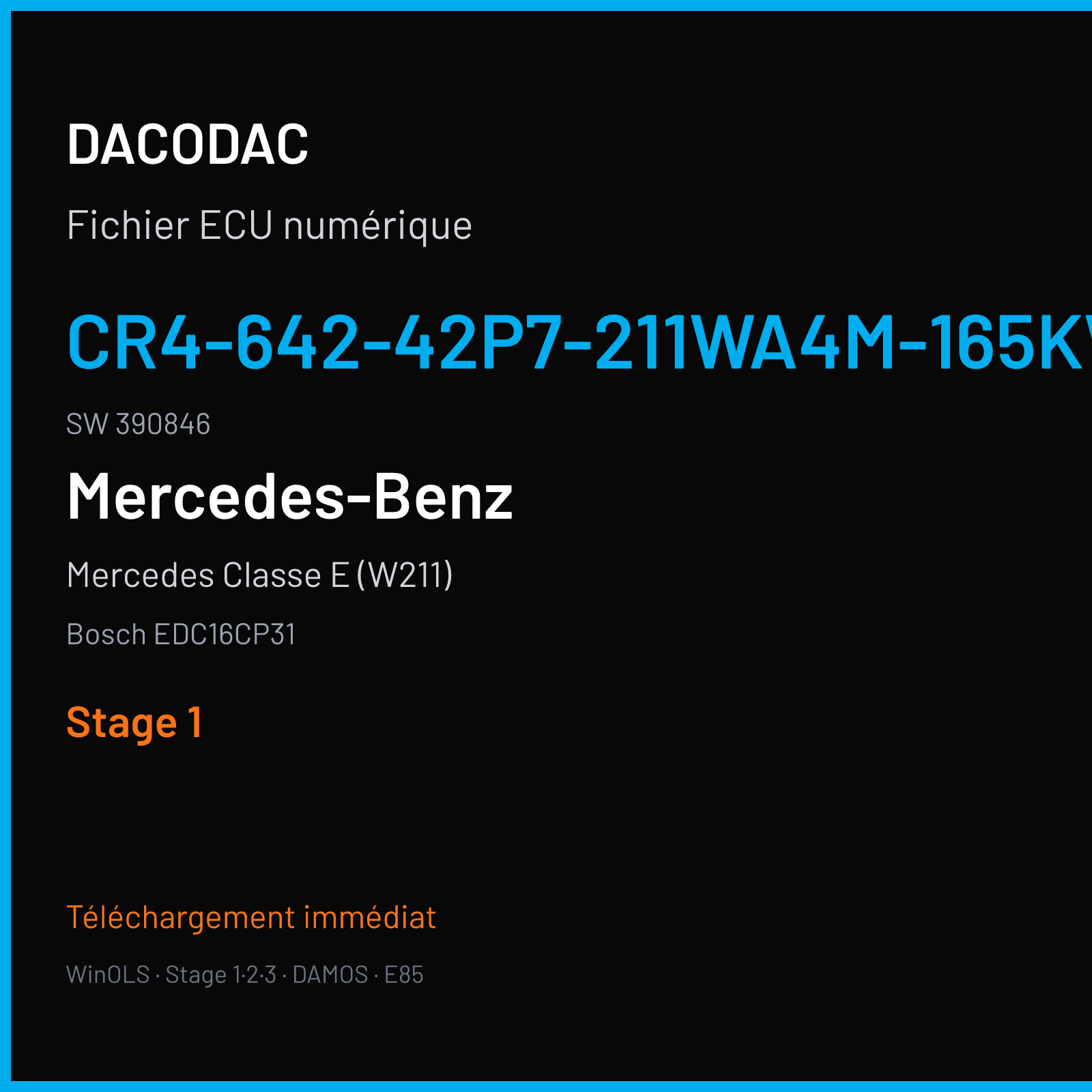 Mercedes Classe E (W211) (2007) — Bosch EDC16CP31 — CR4-642-42P7-211WA4M-165KW-PT2R05-DPF-2207X063BME · 390846 — Stage 1