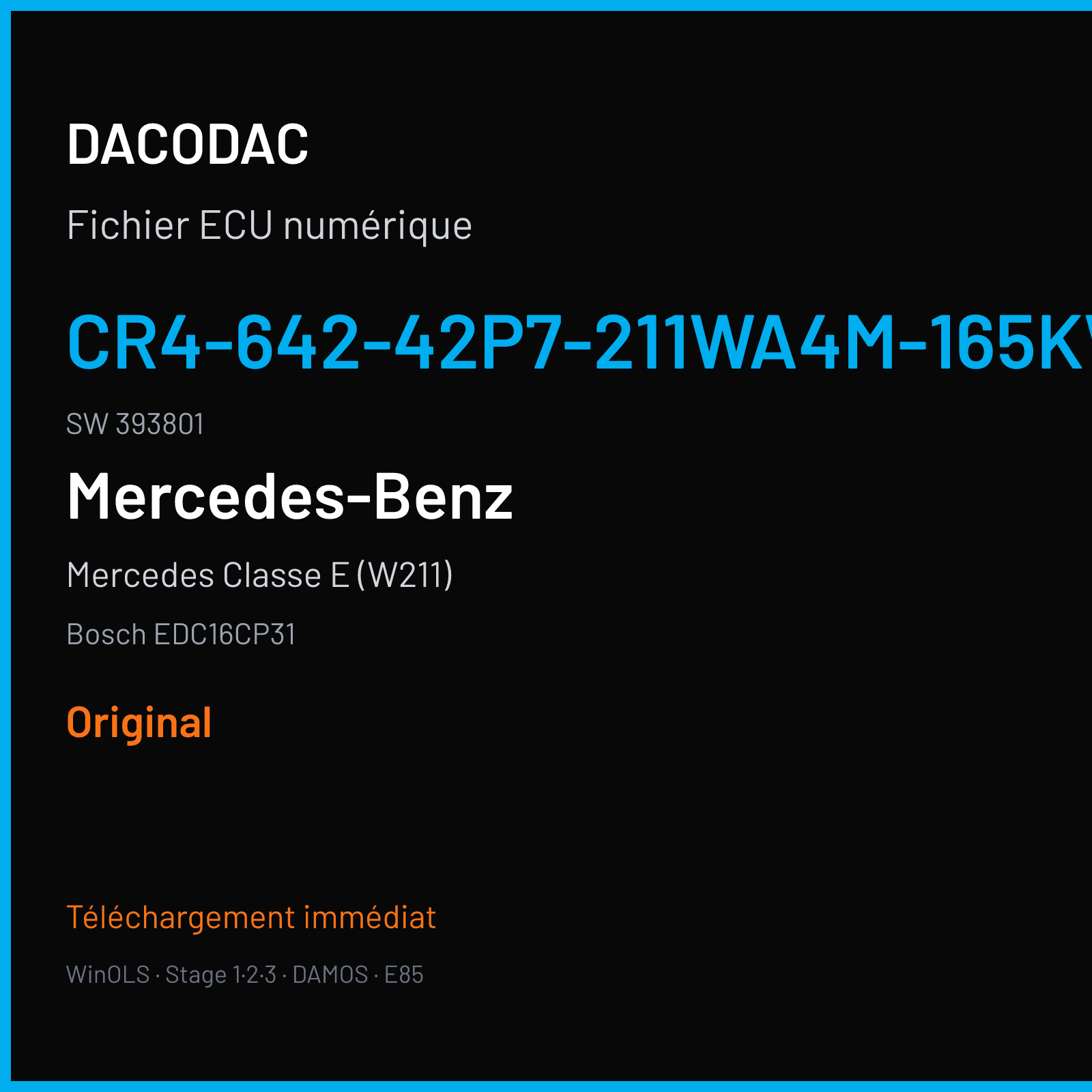 Mercedes Classe E (W211) (2006) — Bosch EDC16CP31 — CR4-642-42P7-211WA4M-165KW-PT2R05-DPF-2207X063BME · 393801 — Original