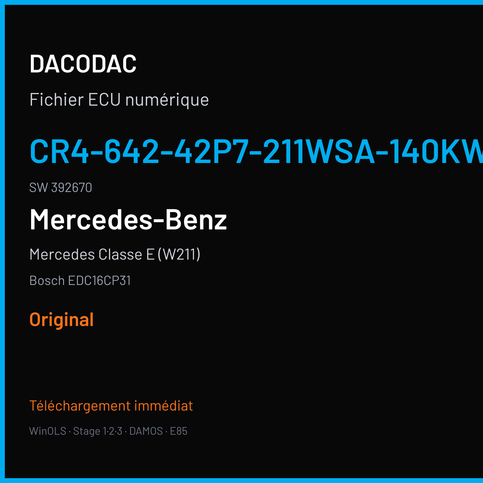 Mercedes Classe E (W211) (2008) — Bosch EDC16CP31 — CR4-642-42P7-211WSA-140KW-PT2R05-DPFXRL-4207X064CME · 392670 — Original