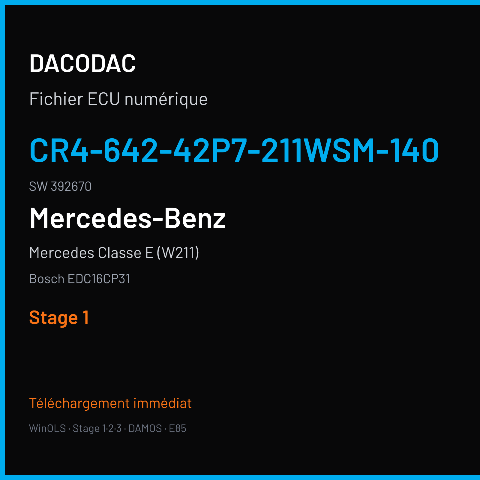 Mercedes Classe E (W211) (2008) — Bosch EDC16CP31 — CR4-642-42P7-211WSM-140 · 392670 — Stage 1
