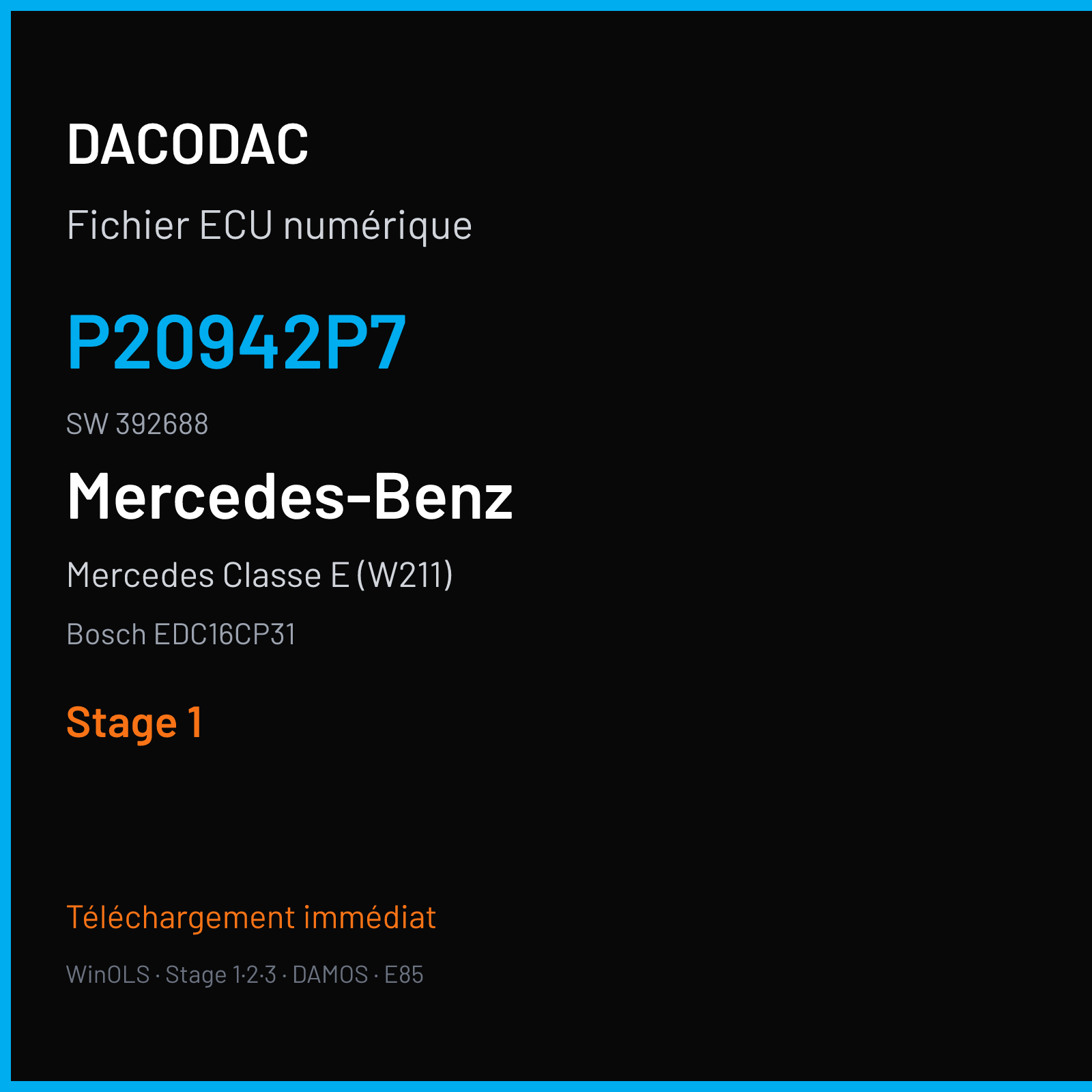 Mercedes Classe E (W211) (2006) — Bosch EDC16CP31 — P20942P7 · 392688 — Stage 1