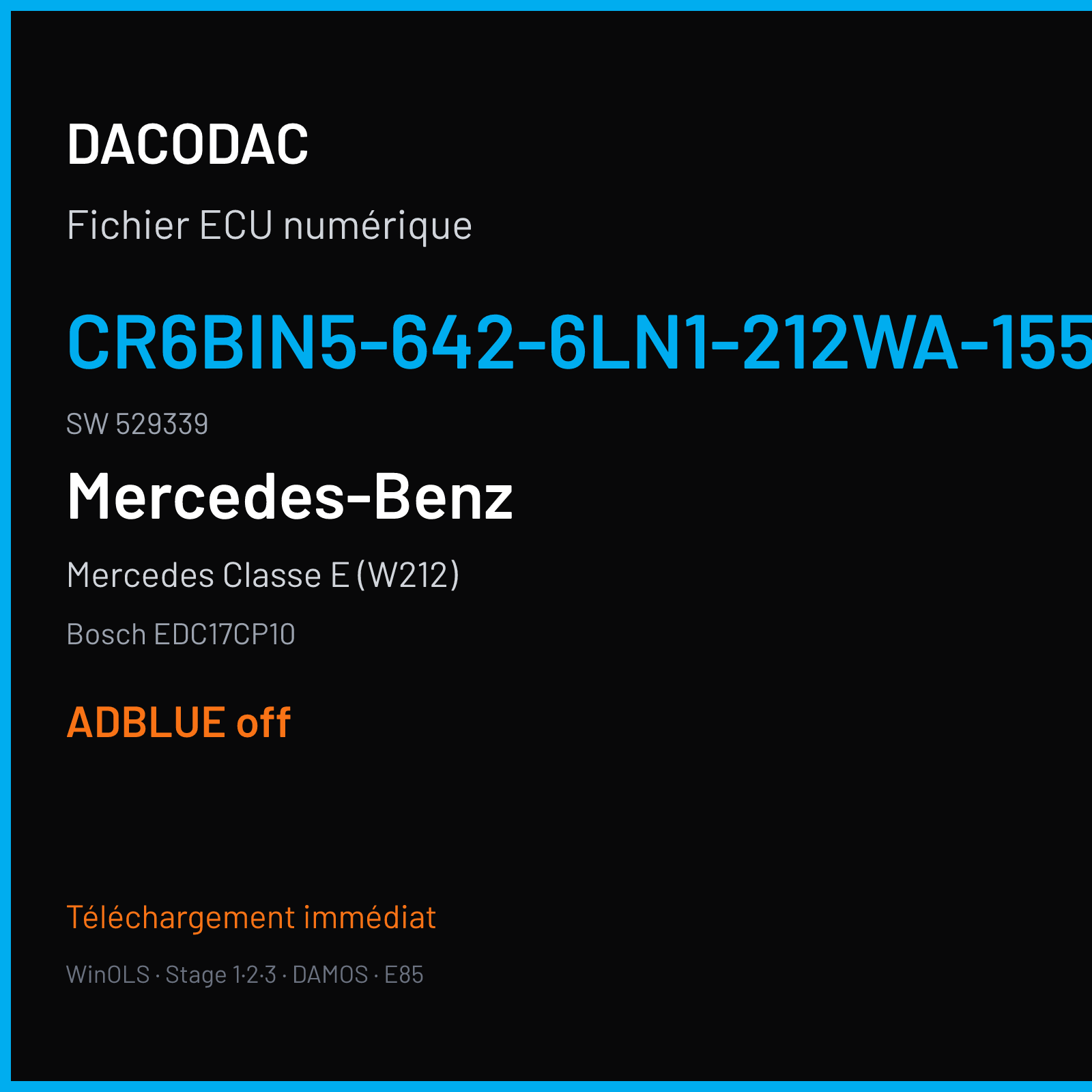 Mercedes Classe E (W212) (2011) — Bosch EDC17CP10 — CR6BIN5-642-6LN1-212WA-155KW-EU6-004C · 529339 — ADBLUE off