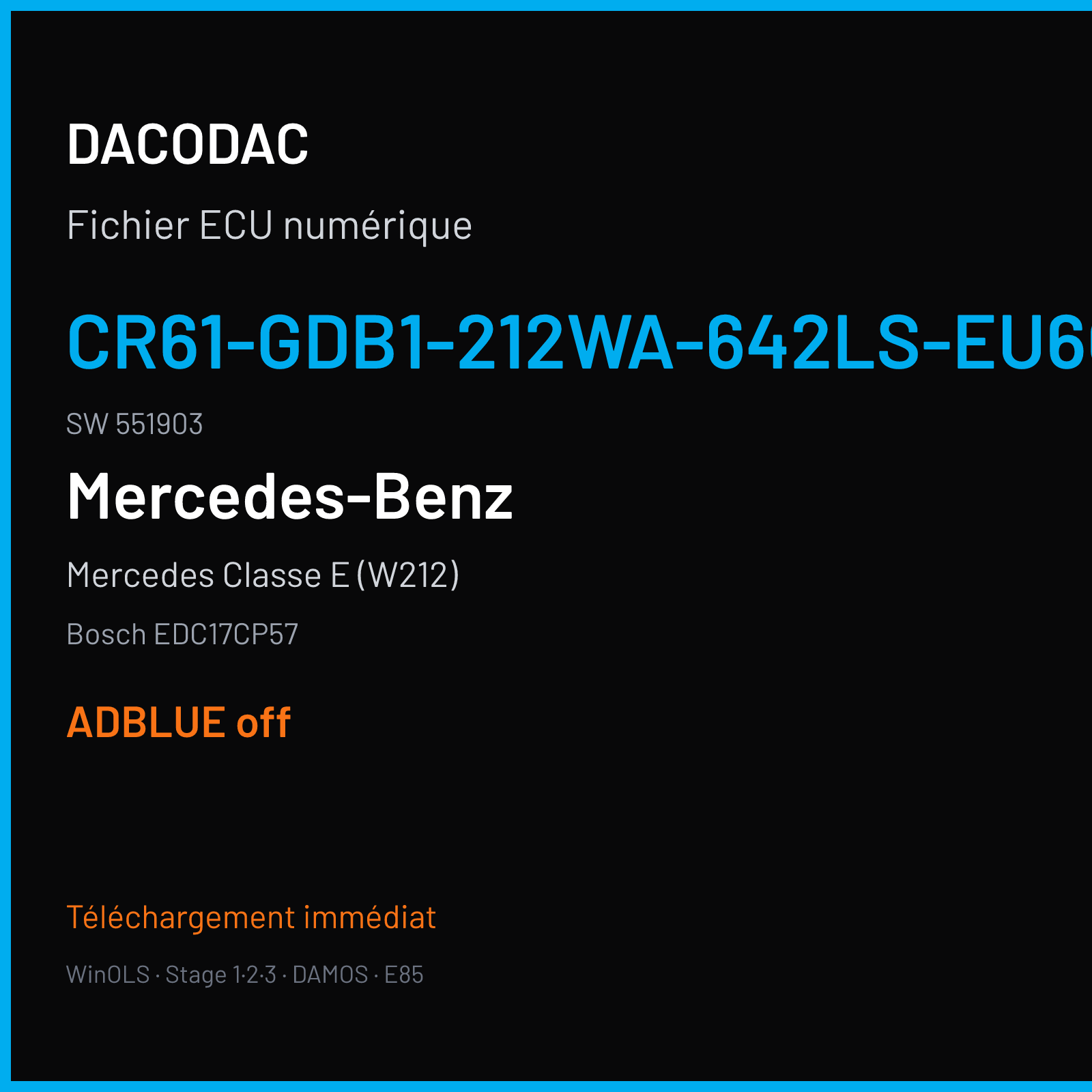 Mercedes Classe E (W212) (2014) — Bosch EDC17CP57 — CR61-GDB1-212WA-642LS-EU6OPS · 551903 — ADBLUE off
