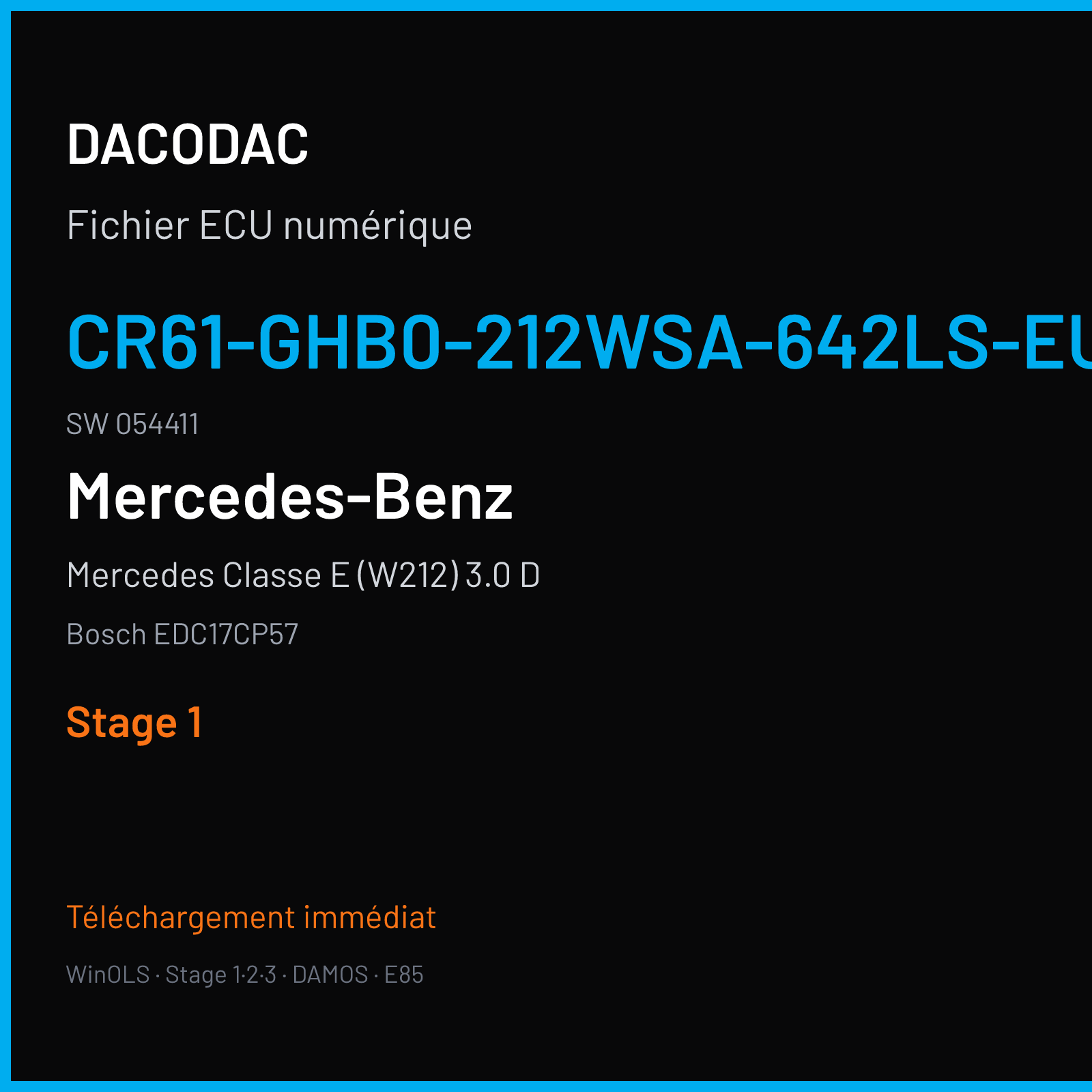 Mercedes Classe E (W212) 3.0 D (2016) — Bosch EDC17CP57 — CR61-GHB0-212WSA-642LS-EU6OPS · 054411 — Stage 1