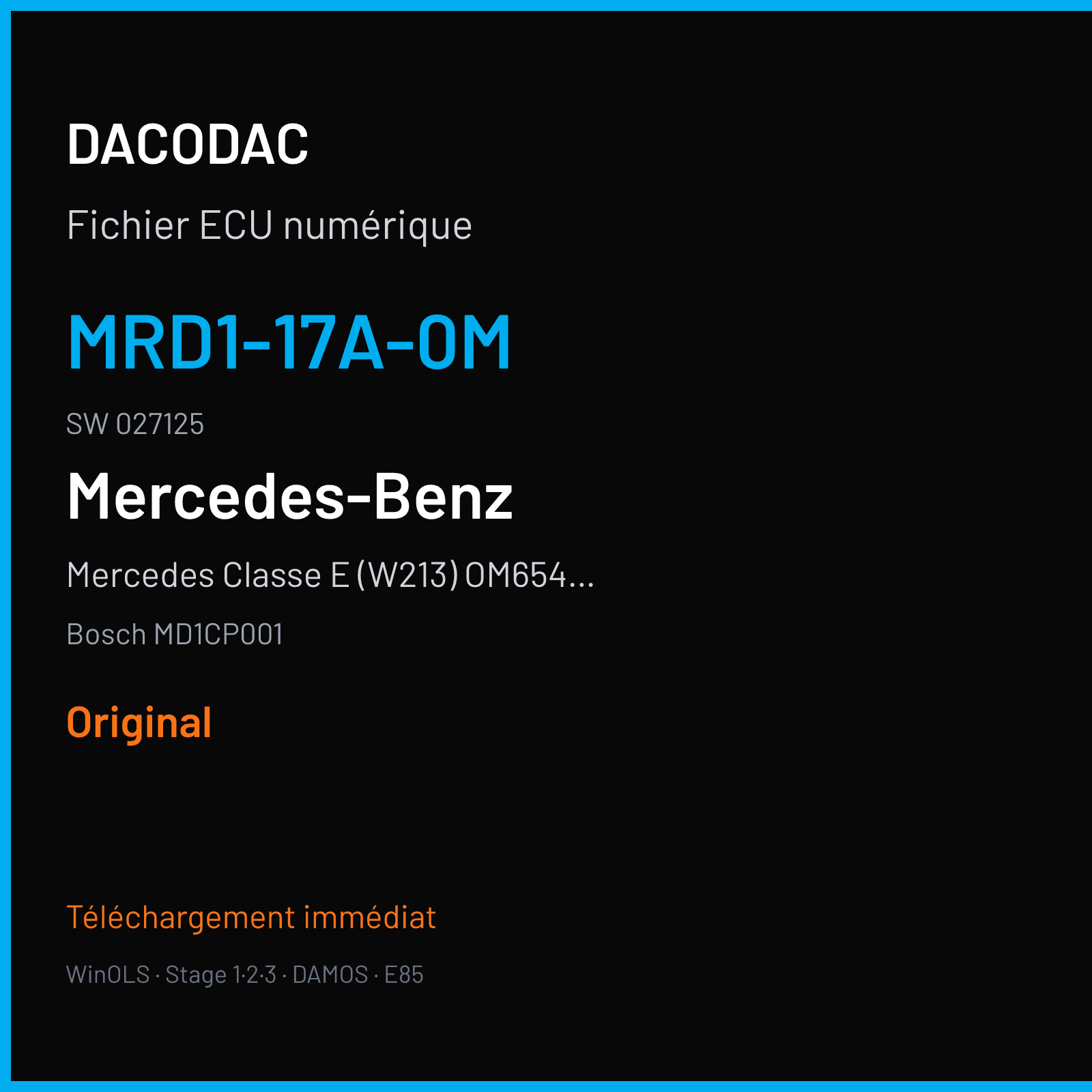 Mercedes Classe E (W213) OM654 2.0d (2018) — Bosch MD1CP001 — MRD1-17A-0M · 027125 — Original