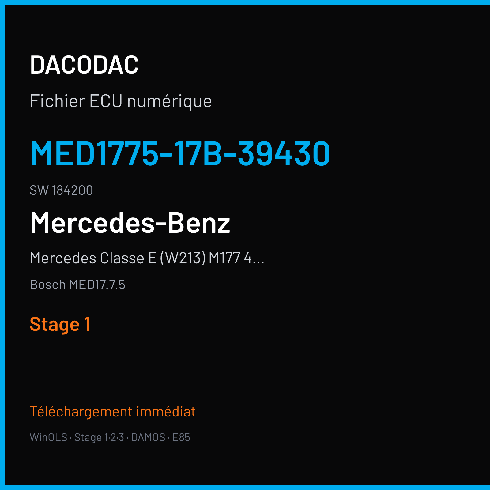Mercedes Classe E (W213) M177 4.0i (2016) — Bosch MED17.7.5 — MED1775-17B-39430 · 184200 — Stage 1