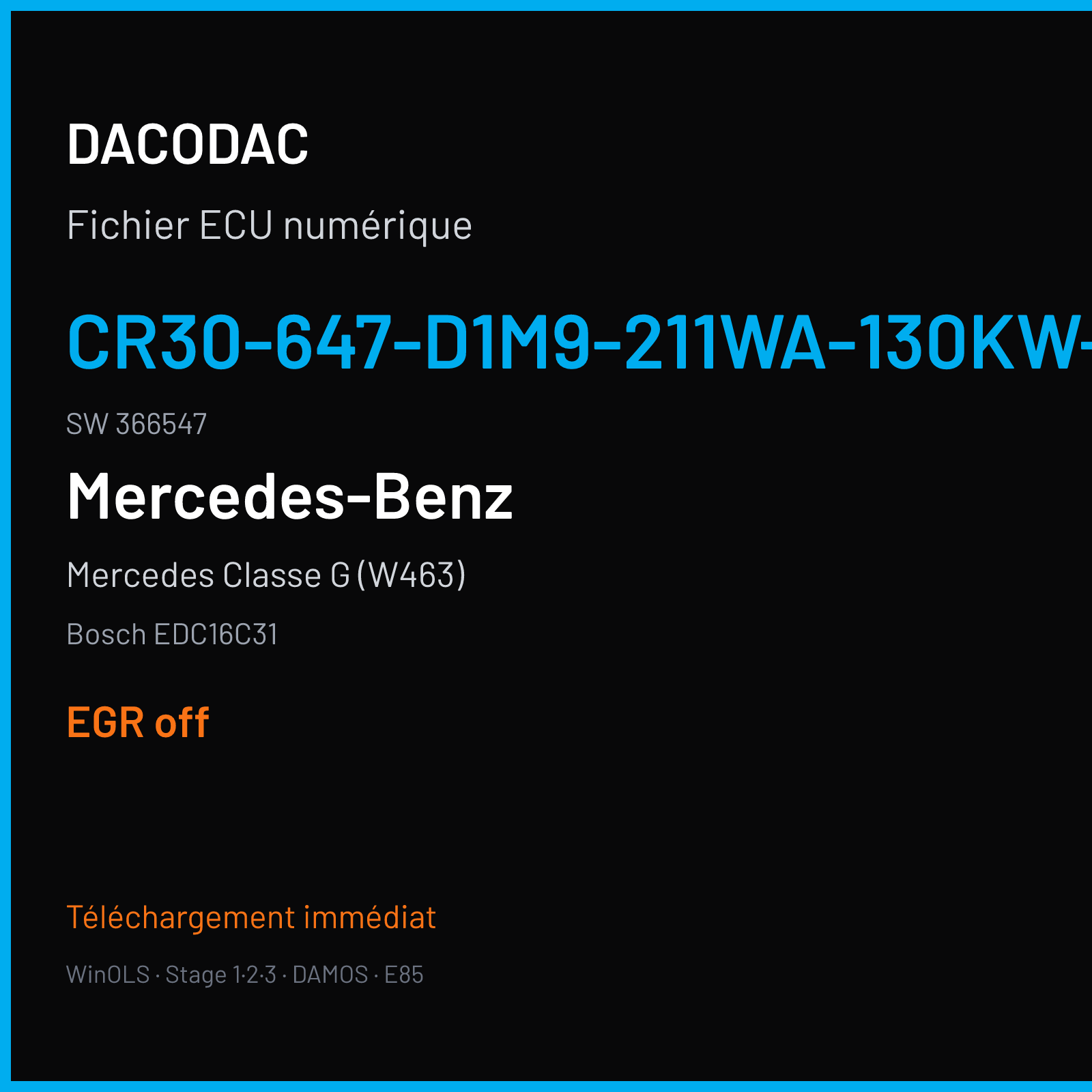 Mercedes Classe G (W463) — Bosch EDC16C31 — CR30-647-D1M9-211WA-130KW-ME-3702X005 · 366547 — EGR off