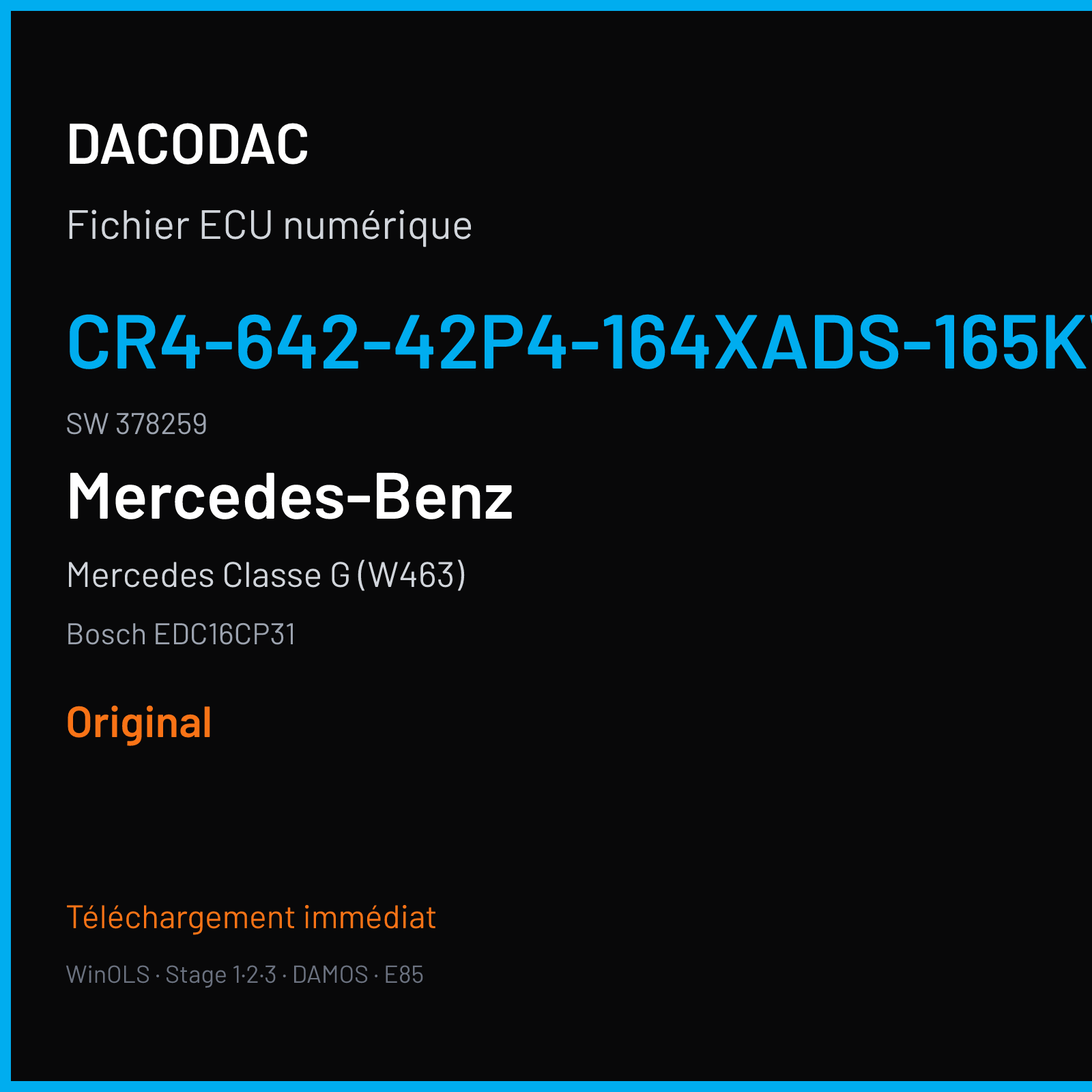 Mercedes Classe G (W463) (2006) — Bosch EDC16CP31 — CR4-642-42P4-164XADS-165KW-PT2R05DDJ-LR-4305X040ME · 378259 — Original