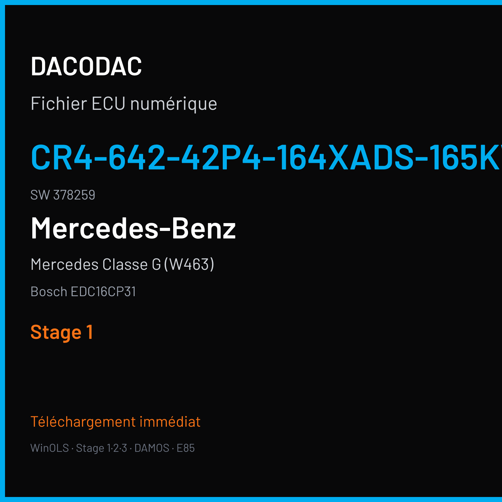 Mercedes Classe G (W463) (2006) — Bosch EDC16CP31 — CR4-642-42P4-164XADS-165KW-PT2R05DDJ-LR-4305X040ME · 378259 — Stage 1
