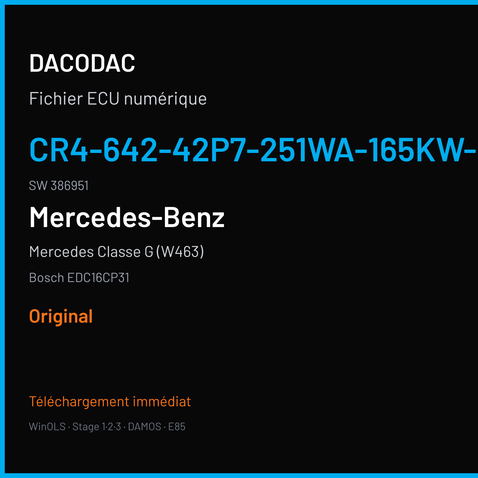Mercedes Classe G (W463) (2006) — Bosch EDC16CP31 — CR4-642-42P7-251WA-165KW-4X4DDJNAG2P2-DPF-3906X061ME · 386951 — Original