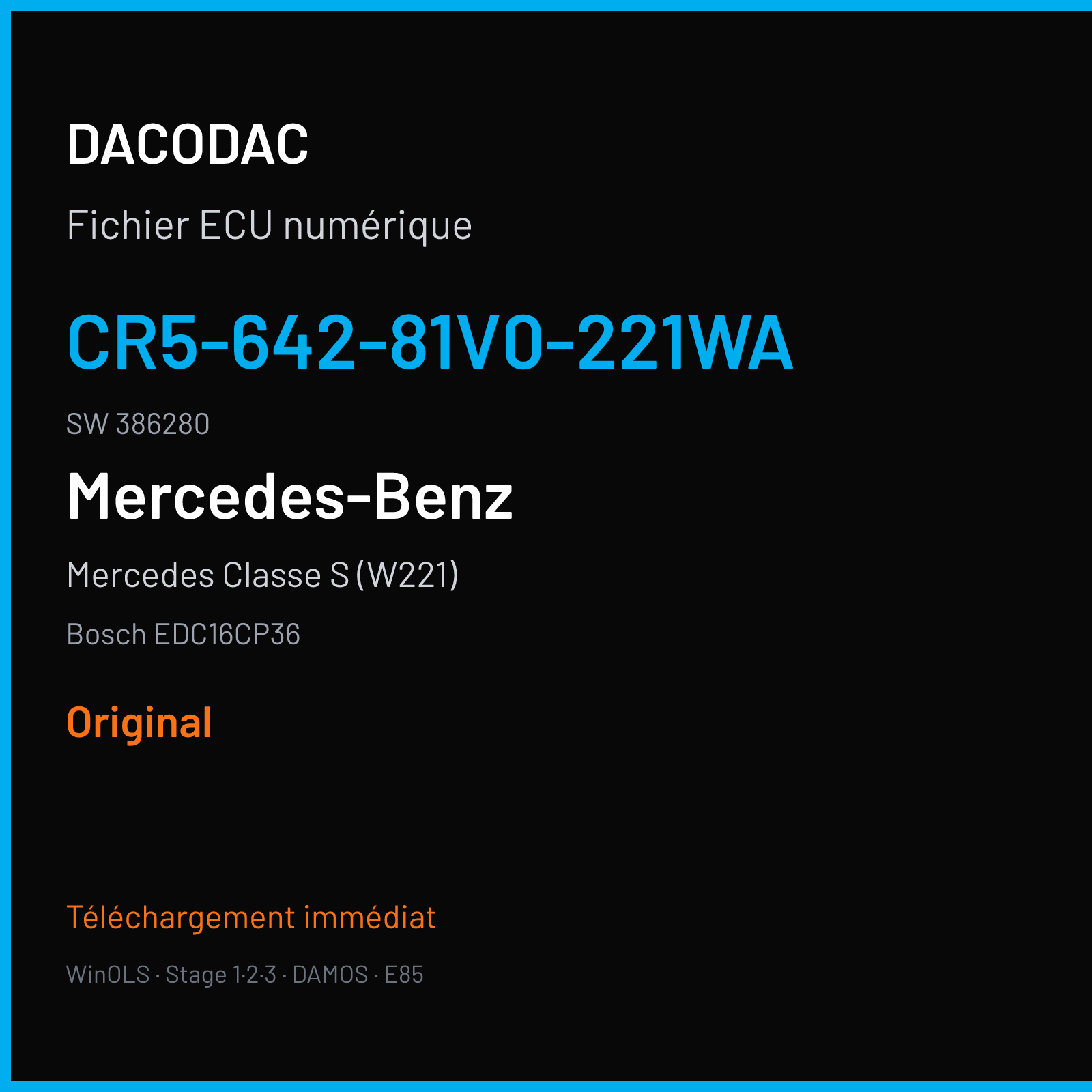 Mercedes Classe S (W221) (2008) — Bosch EDC16CP36 — CR5-642-81V0-221WA · 386280 — Original