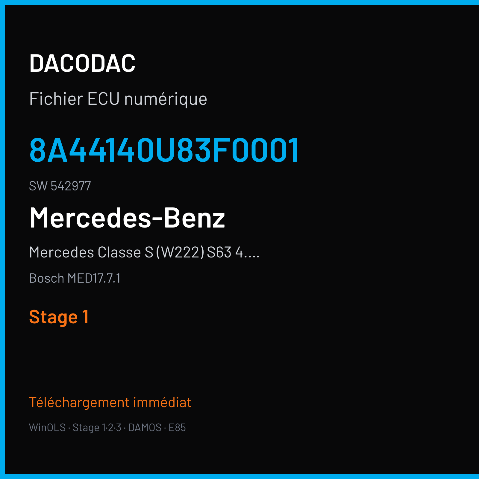 Mercedes Classe S (W222) S63 4.4i (2014) — Bosch MED17.7.1 — 8A44140U83F0001 · 542977 — Stage 1