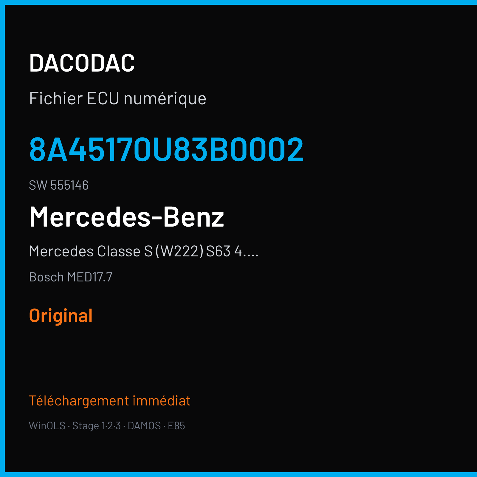 Mercedes Classe S (W222) S63 4.4i (2016) — Bosch MED17.7 — 8A45170U83B0002 · 555146 — Original