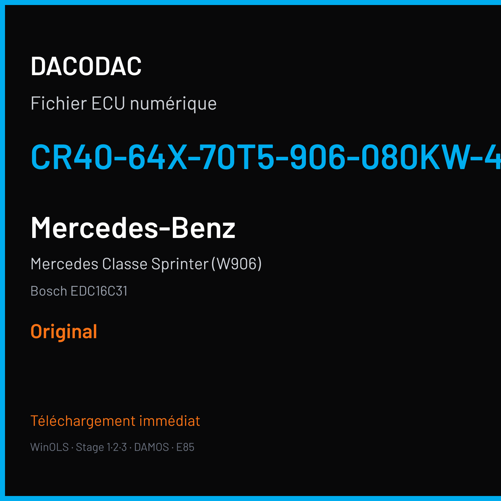 Mercedes Classe Sprinter (W906) (2009) — Bosch EDC16C31 — CR40-64X-70T5-906-080KW-43-0MEF-01-IAS-003 — Original
