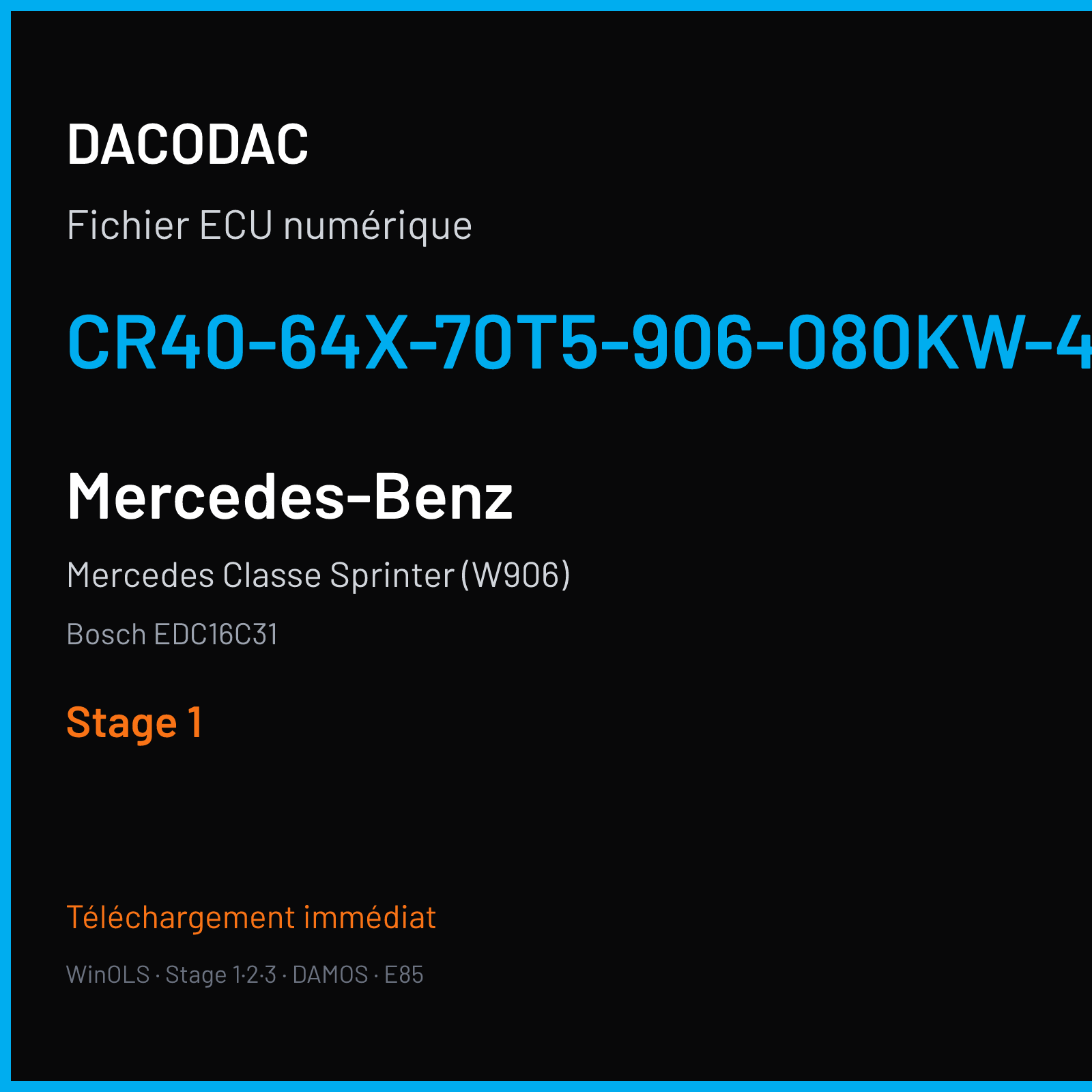 Mercedes Classe Sprinter (W906) (2009) — Bosch EDC16C31 — CR40-64X-70T5-906-080KW-43-0MEF-01-IAS-003 — Stage 1