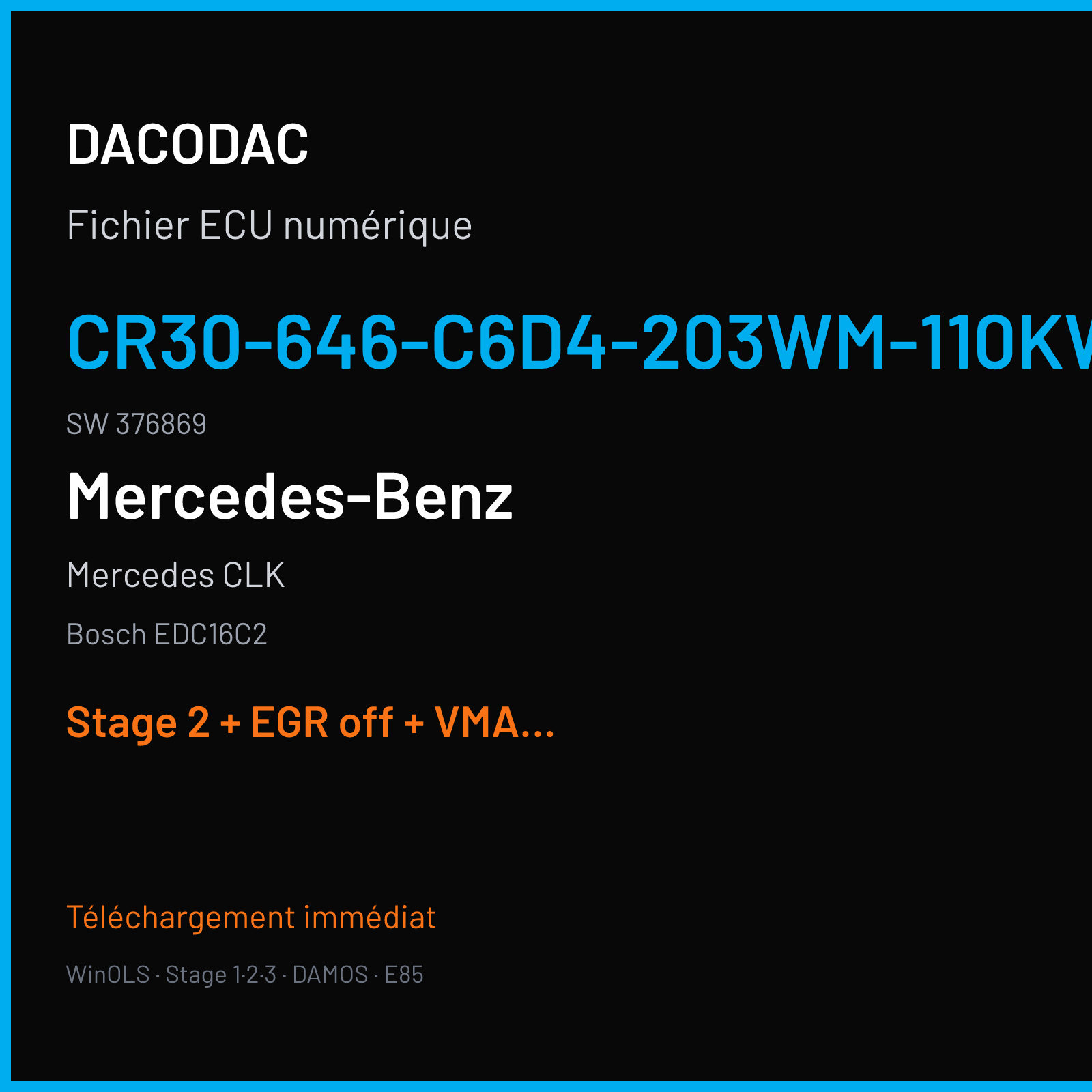 Mercedes CLK (2006) — Bosch EDC16C2 — CR30-646-C6D4-203WM-110KW-EU4OP-ME-1705X050 · 376869 — Stage 2 + EGR off + VMAX off