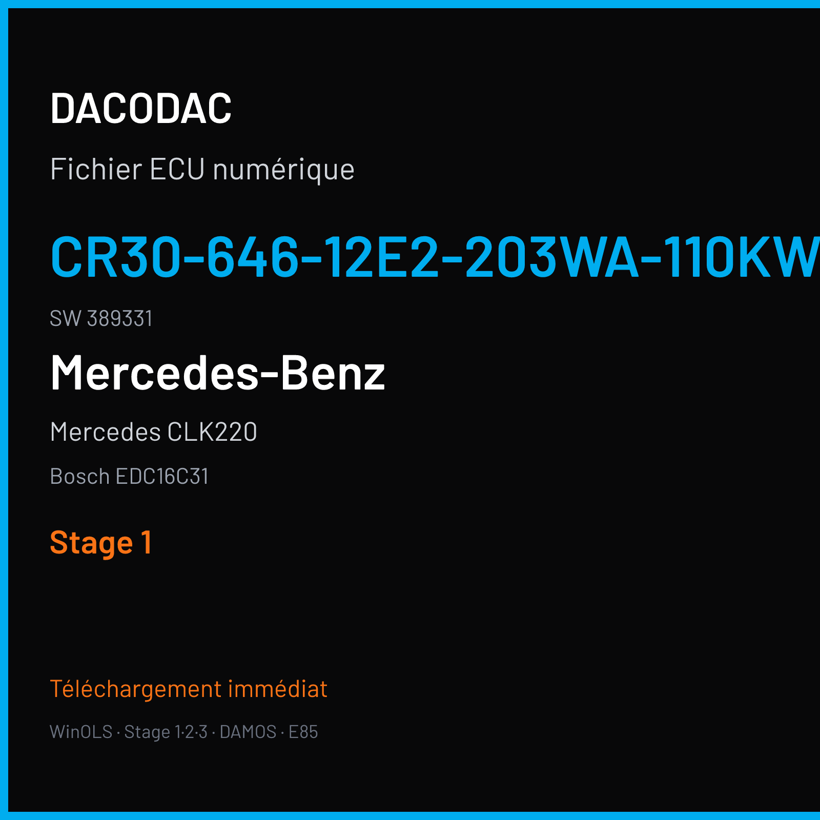 Mercedes CLK220 (2008) — Bosch EDC16C31 — CR30-646-12E2-203WA-110KW-EU4O-ME-1407X018 · 389331 — Stage 1