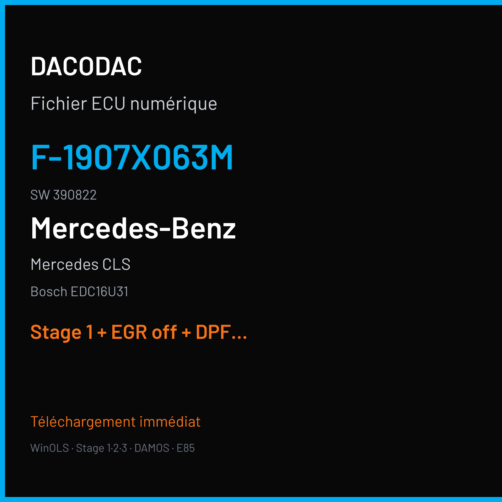 Mercedes CLS (2009) — Bosch EDC16U31 — F-1907X063M · 390822 — Stage 1 + EGR off + DPF off + VMAX off