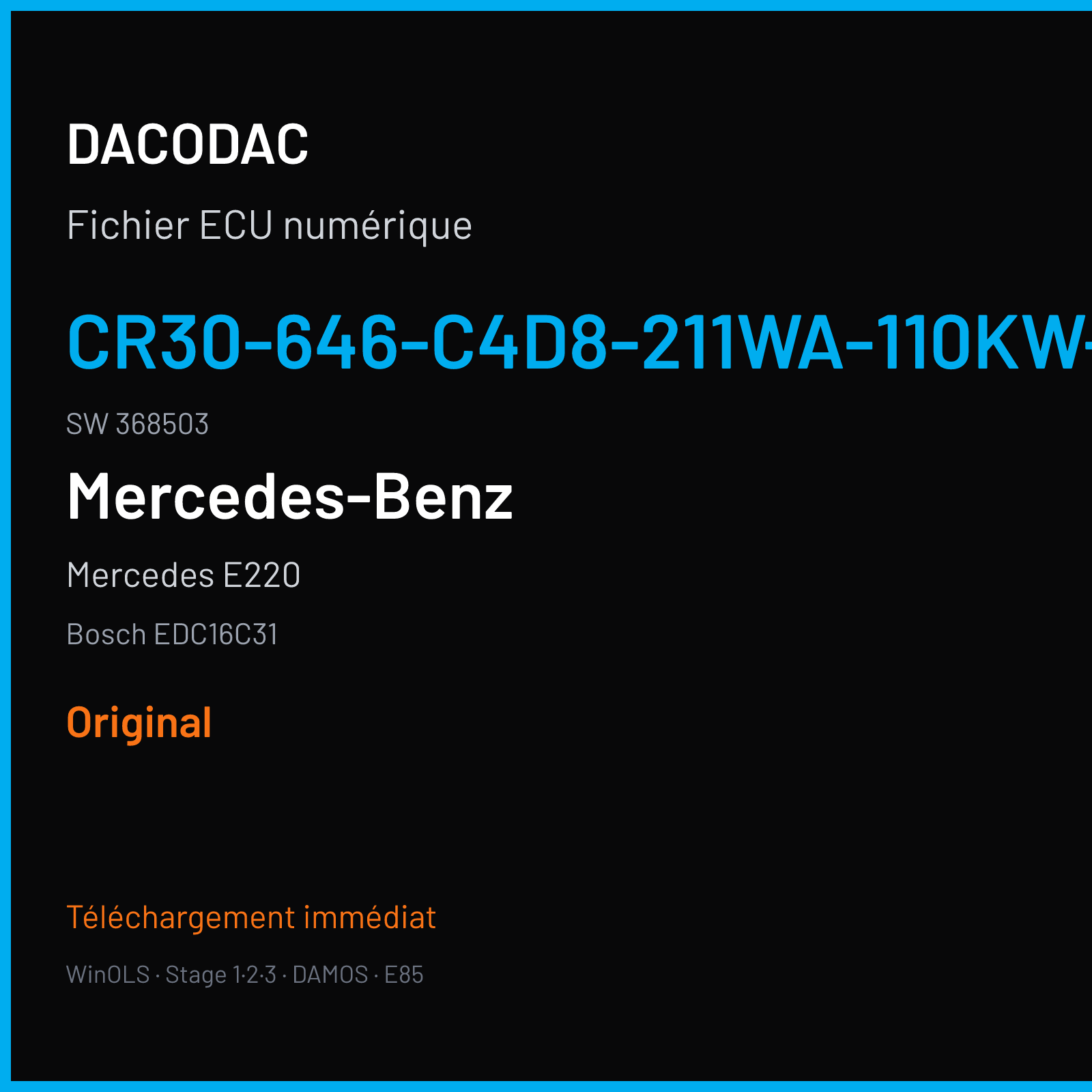 Mercedes E220 (2004) — Bosch EDC16C31 — CR30-646-C4D8-211WA-110KW-EU3-ME-2603X003 · 368503 — Original