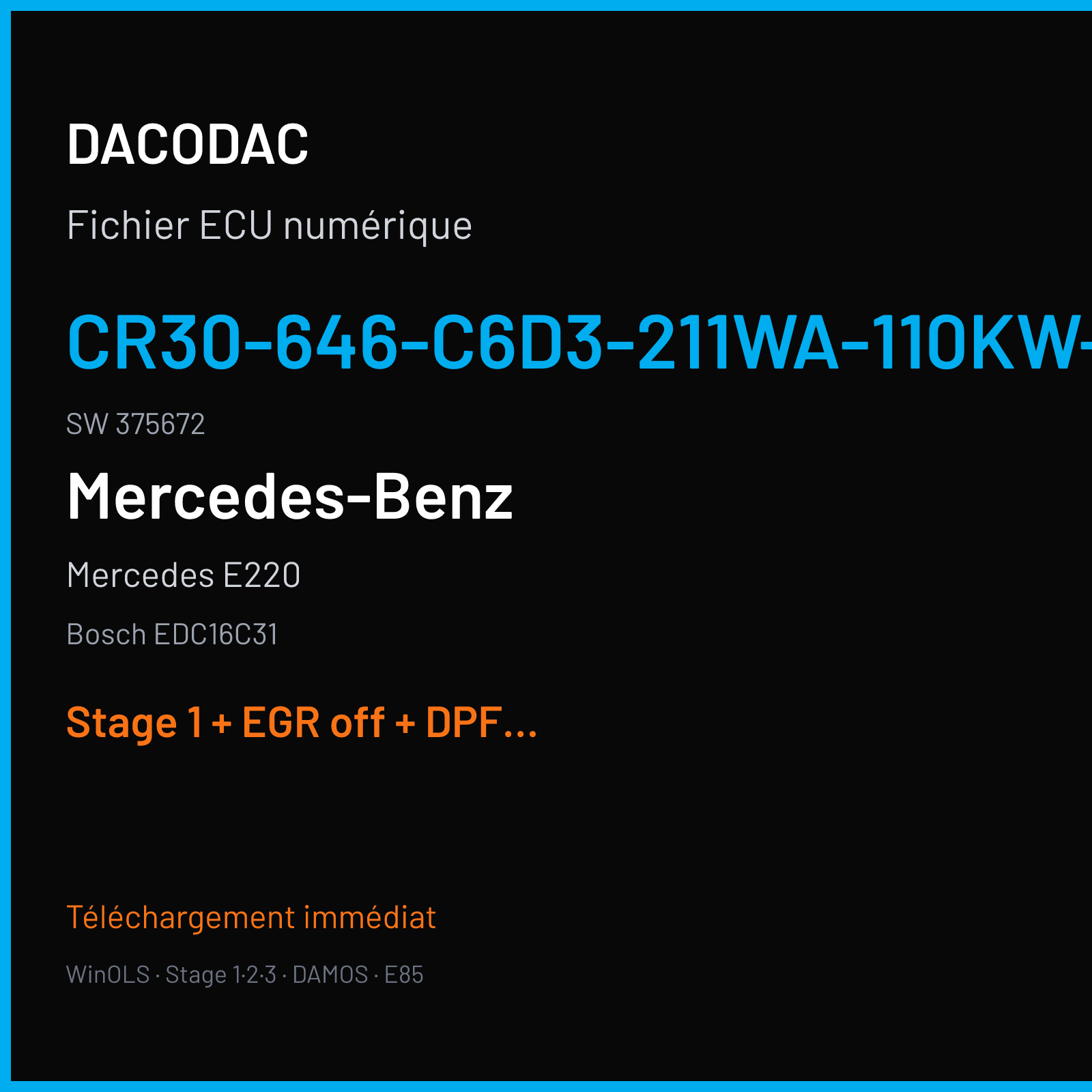 Mercedes E220 (2006) — Bosch EDC16C31 — CR30-646-C6D3-211WA-110KW-EU4OP-ME-1005X047 · 375672 — Stage 1 + EGR off + DPF off + TVA off
