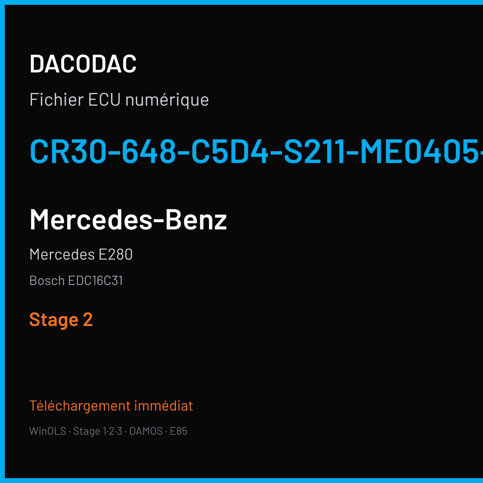Mercedes E280 (2008) — Bosch EDC16C31 — CR30-648-C5D4-S211-ME0405-EU4LR130KW-004 — Stage 2