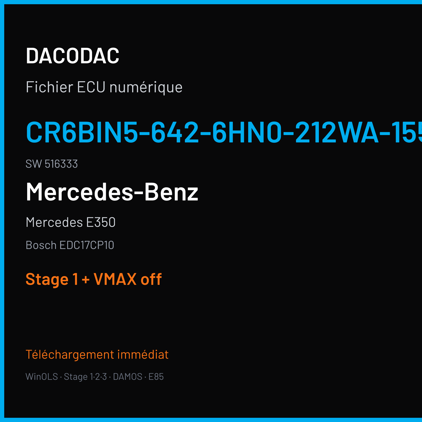 Mercedes E350 — Bosch EDC17CP10 — CR6BIN5-642-6HN0-212WA-155KW-BIN5-ME10 · 516333 — Stage 1 + VMAX off