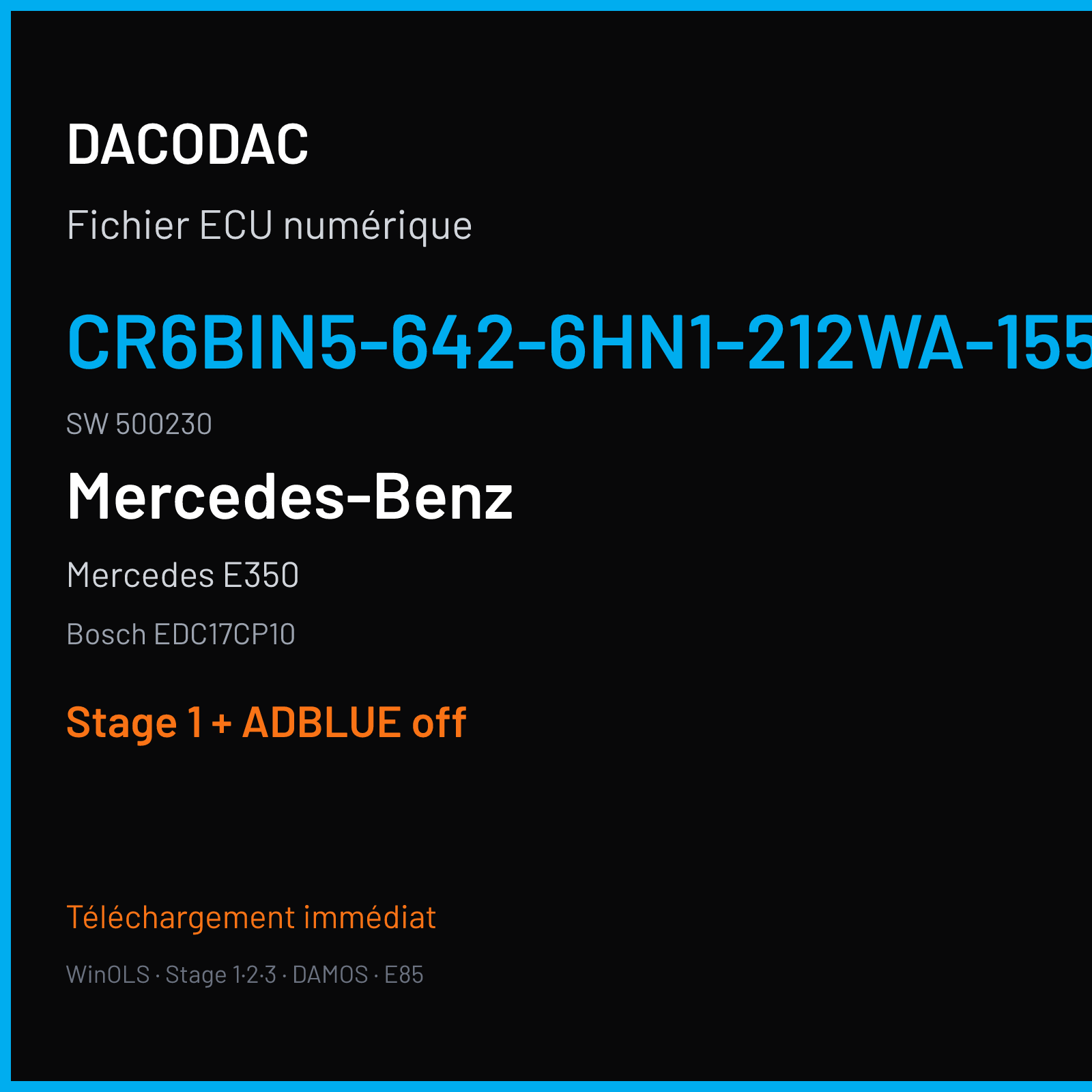 Mercedes E350 — Bosch EDC17CP10 — CR6BIN5-642-6HN1-212WA-155KW-EU6-007 · 500230 — Stage 1 + ADBLUE off