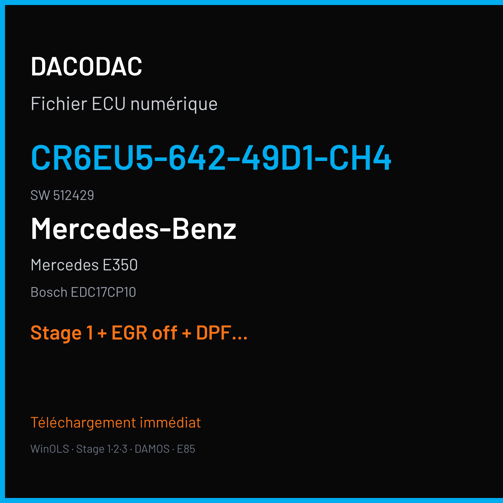 Mercedes E350 (2012) — Bosch EDC17CP10 — CR6EU5-642-49D1-CH4 · 512429 — Stage 1 + EGR off + DPF off